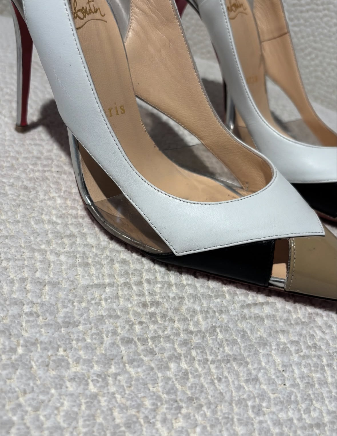 Christian Louboutin Heels – Neutral & Silver Leather - EU 36.5