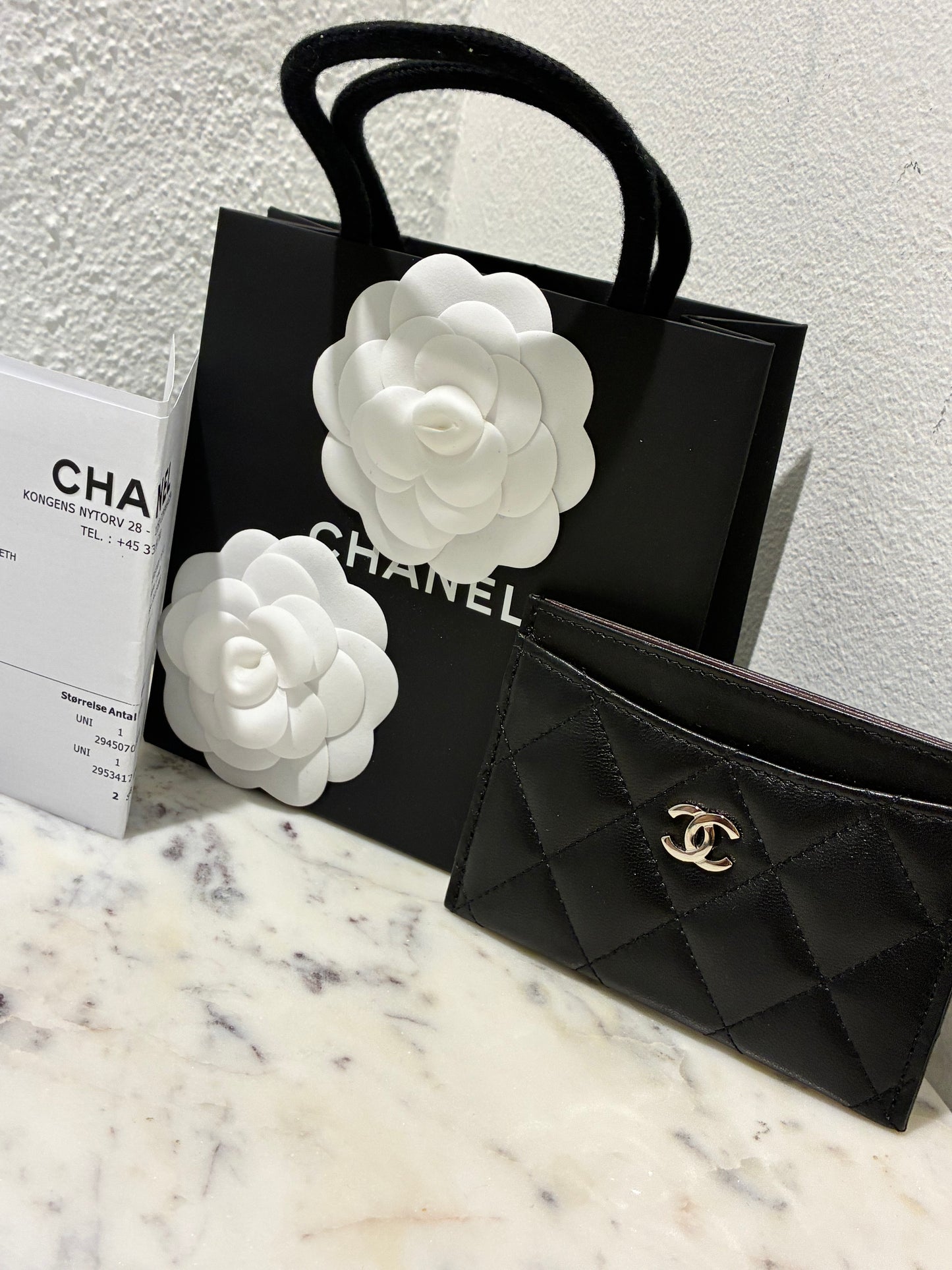 Chanel Cardholder - Black Lamsbkin & Silver Logo