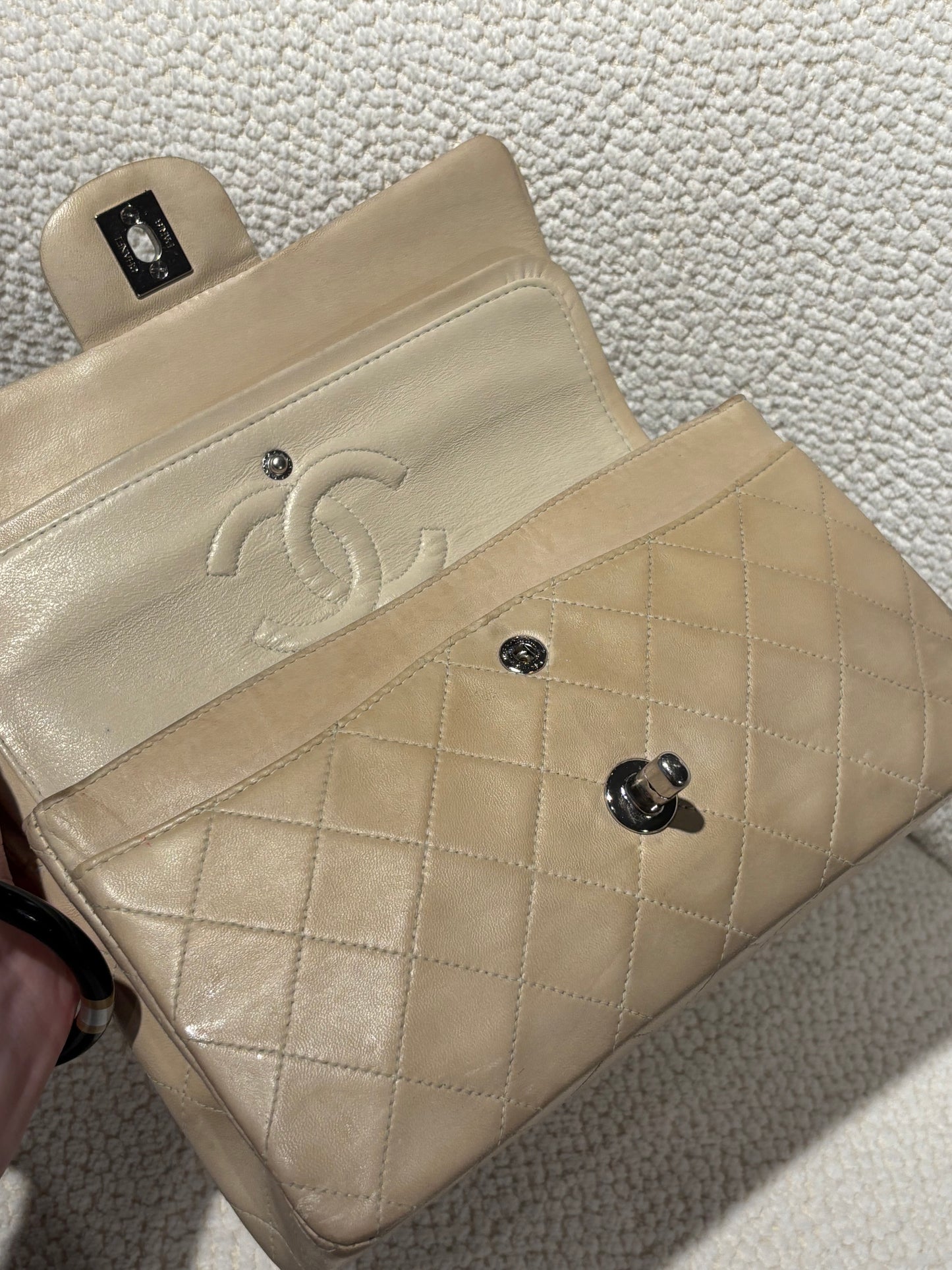 Chanel Classic Flap Bag - Small – Beige Lambskin & Silver Hardware