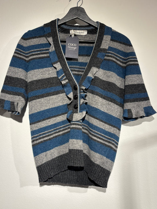 Saint Laurent Knit Top – Blue & Grey Tones with Statement Buttons - Size S-M