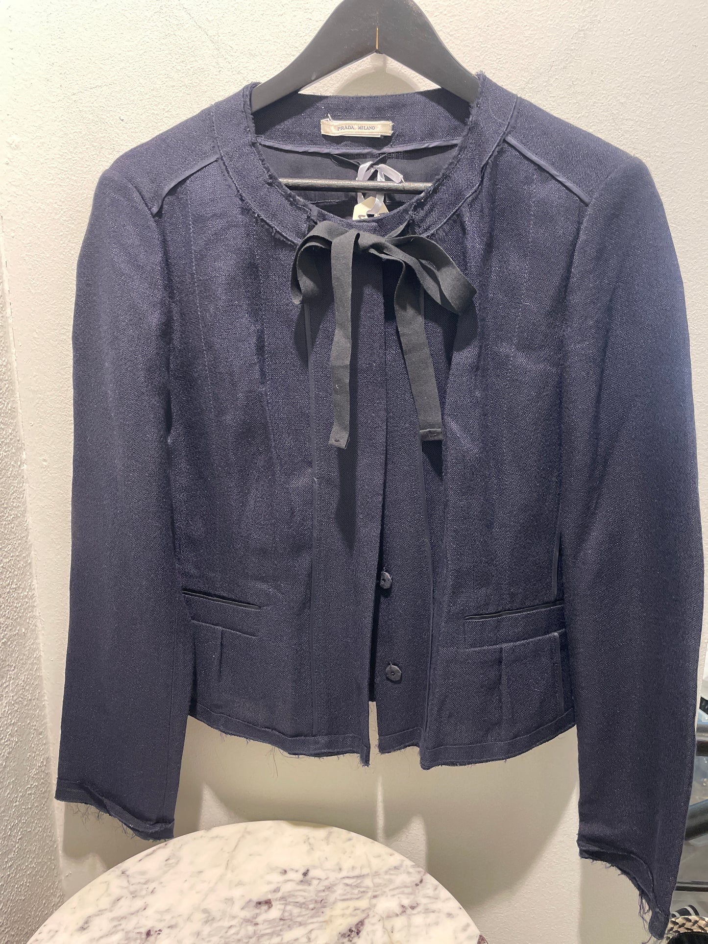 Prada Lightweight Textured Ribbon Jacket – Navy – IT48/EU44