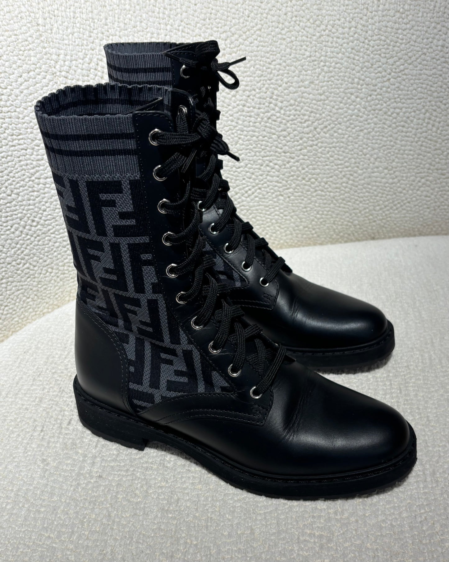 Fendi Boots - Leather & Stretch - Black & Grey
