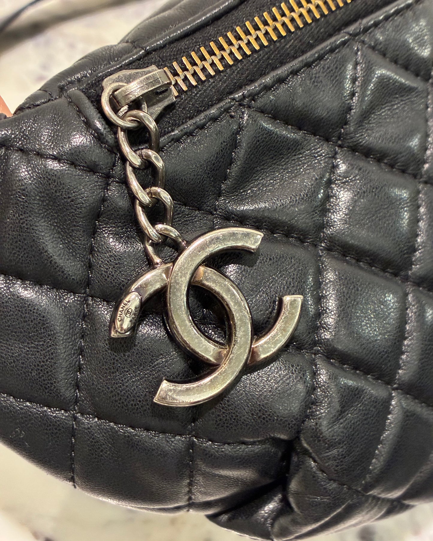Chanel crossbody / bumbag - black lambskin with ruthenium hardware