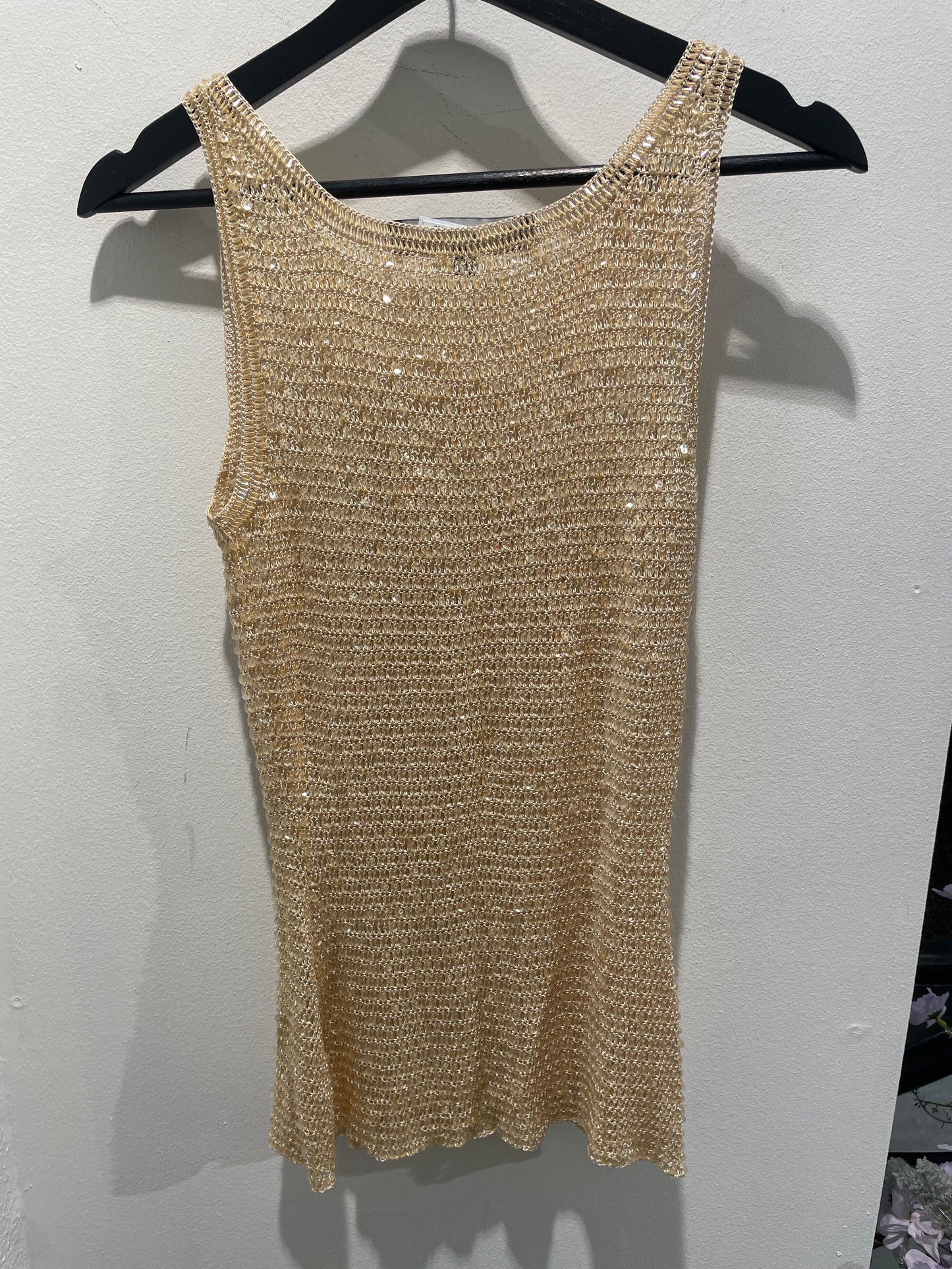 Ilse Jacobsen  - top - crocheted ecru with neutral gold sequin - S/M
