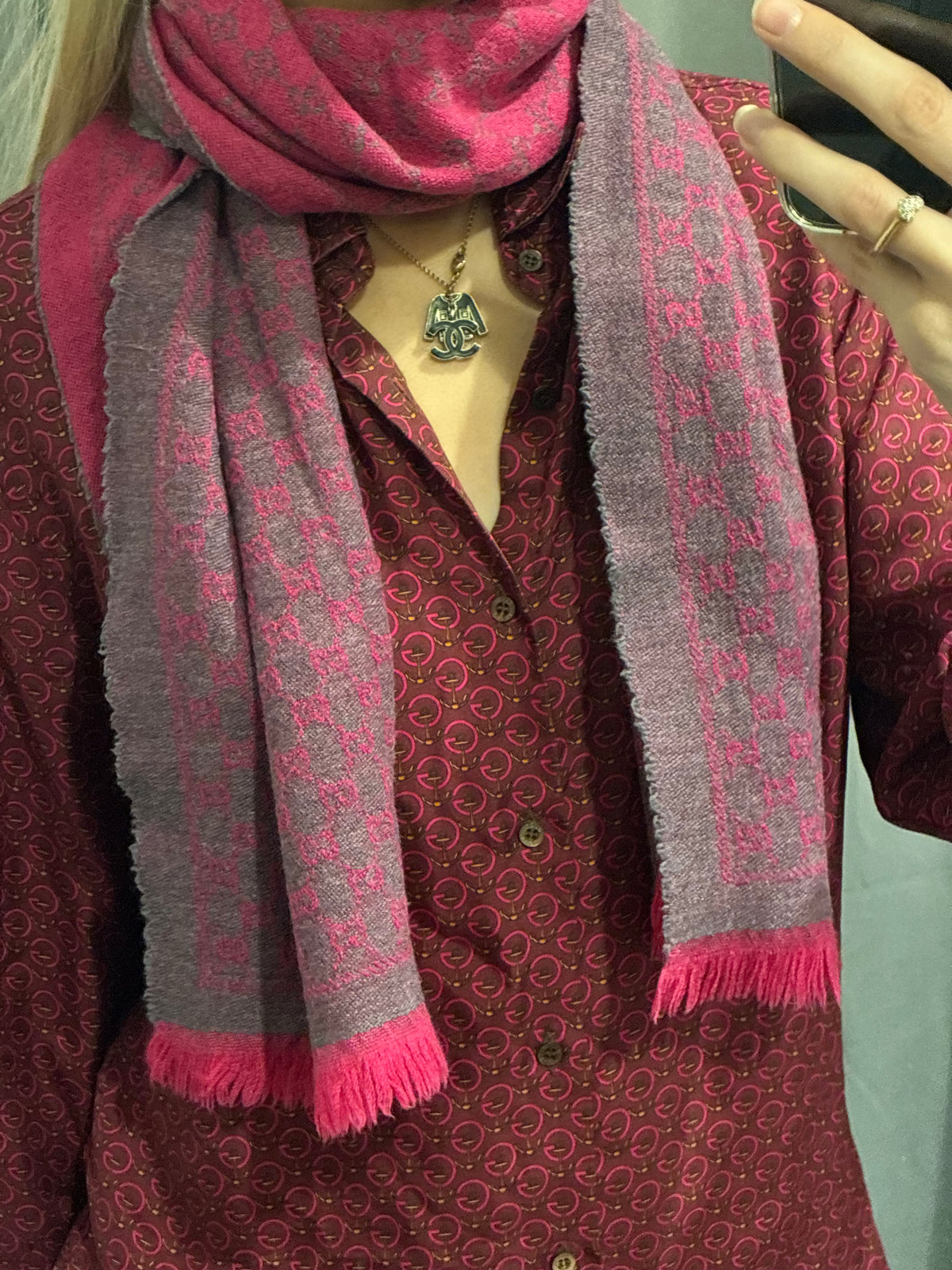 Gucci Monogram Scarf - Grey & Pink