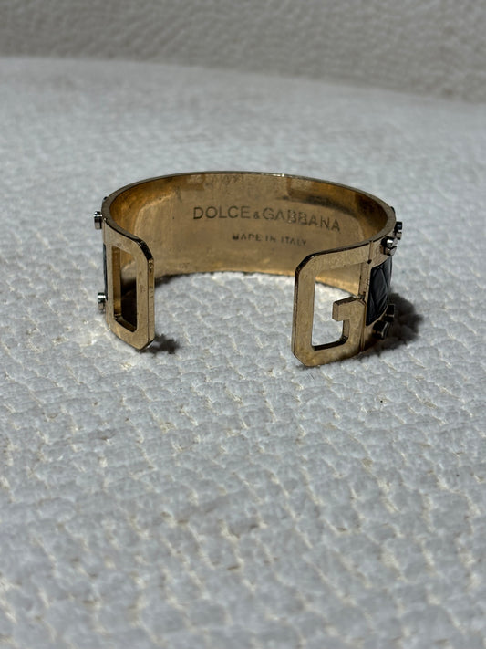 Dolce & Gabbana Armring - Black Leather Detail & Gold-toned Metal