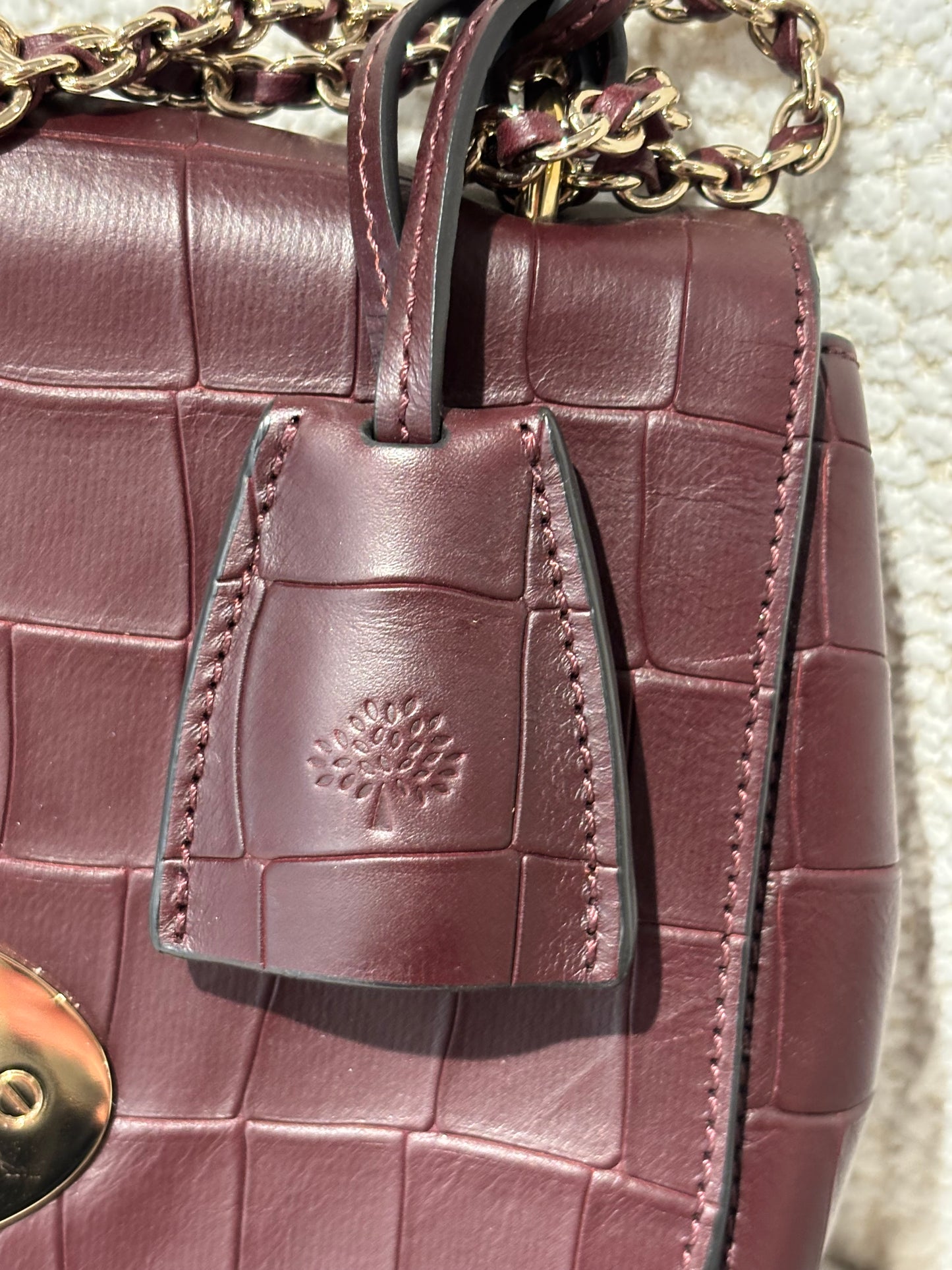 Mulberry Lily bag - Burgundy Crocodile-embossed leather & Gold Hardware