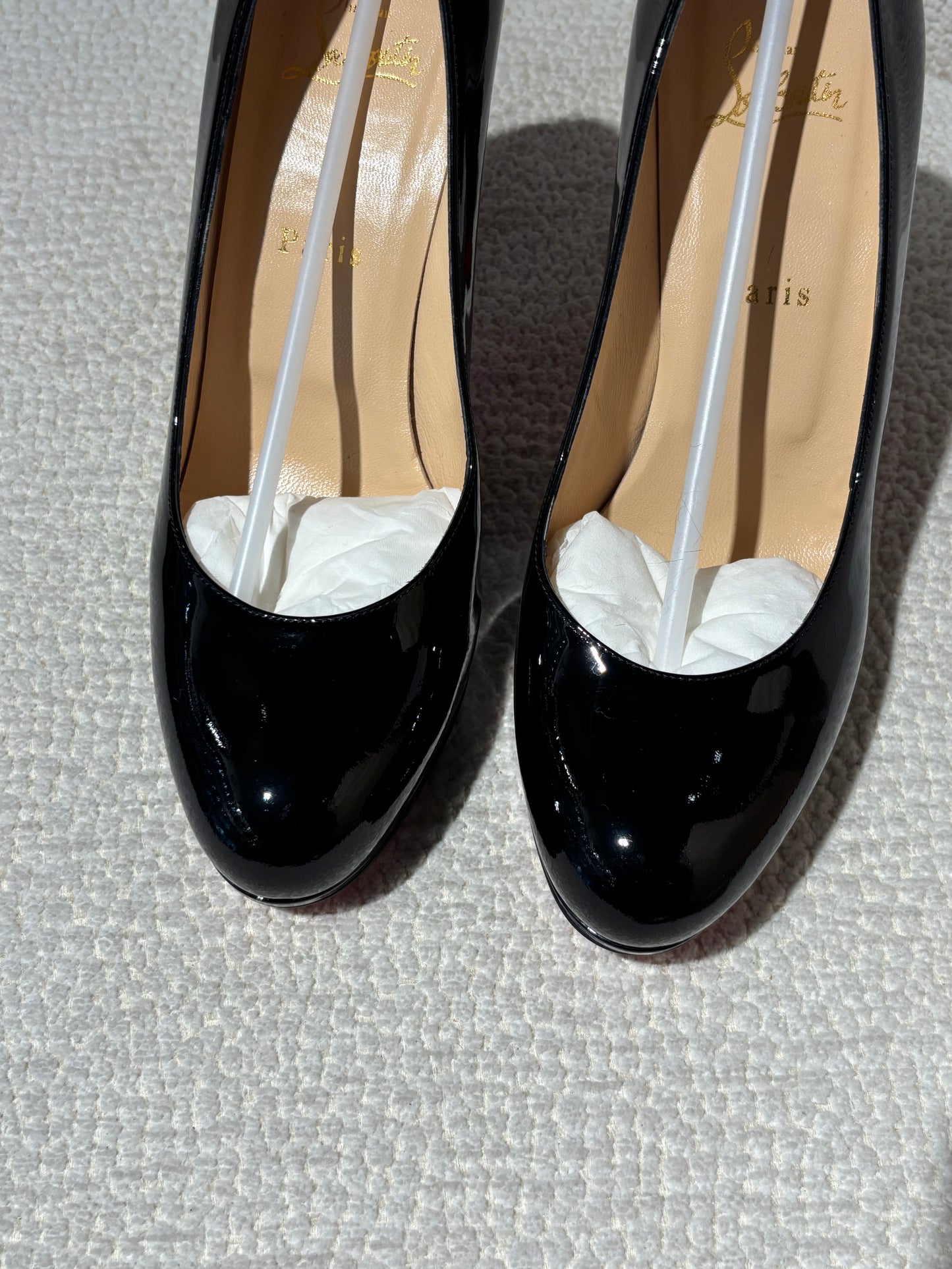 Christian Louboutin Heels – Black Patent Leather with Red Soles - EU 38