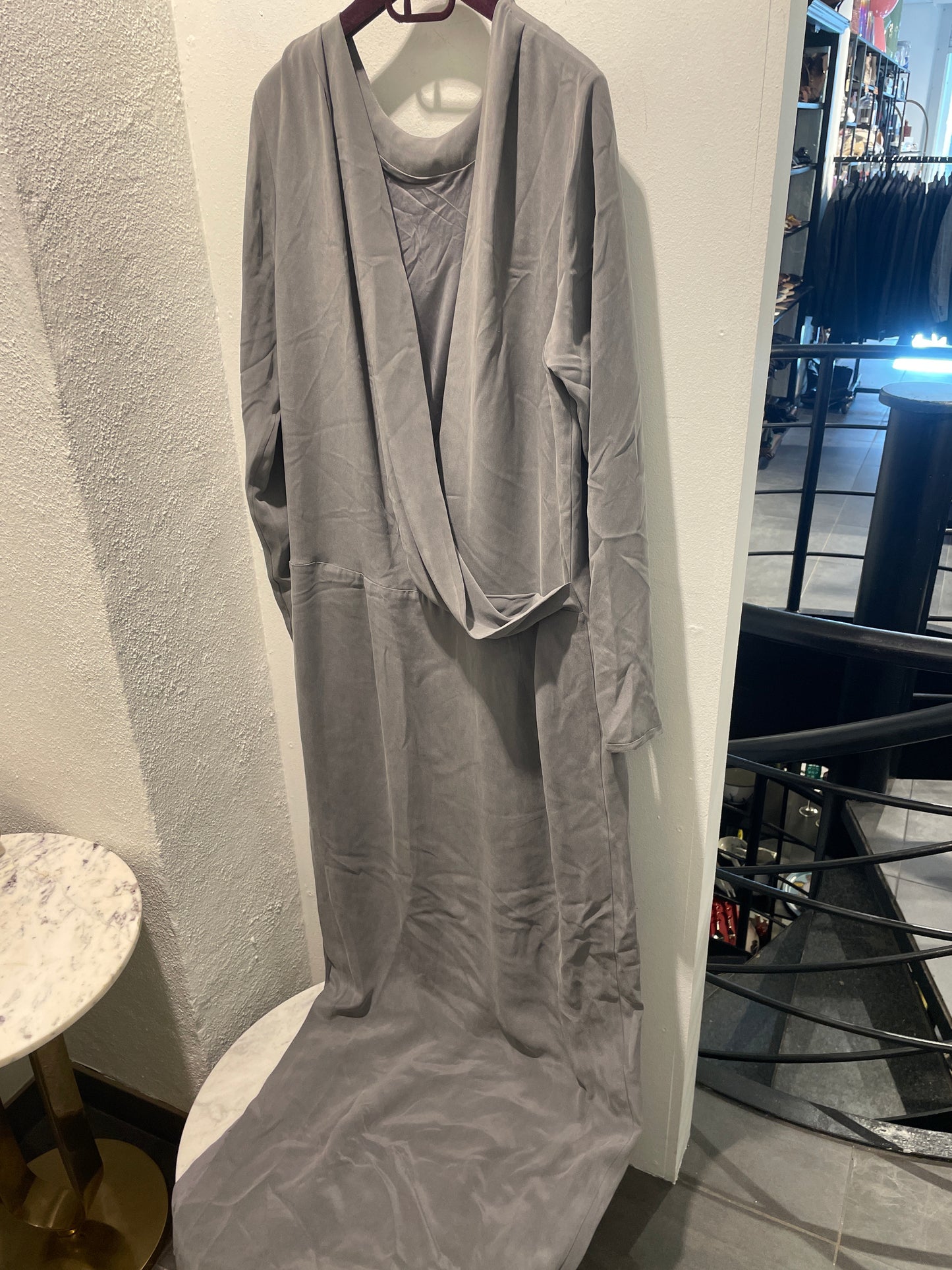 By Malene Birger Jeanetti Floor-Length Maxi Gown with Draped Open Back – Charcoal Grey – Size EU40
