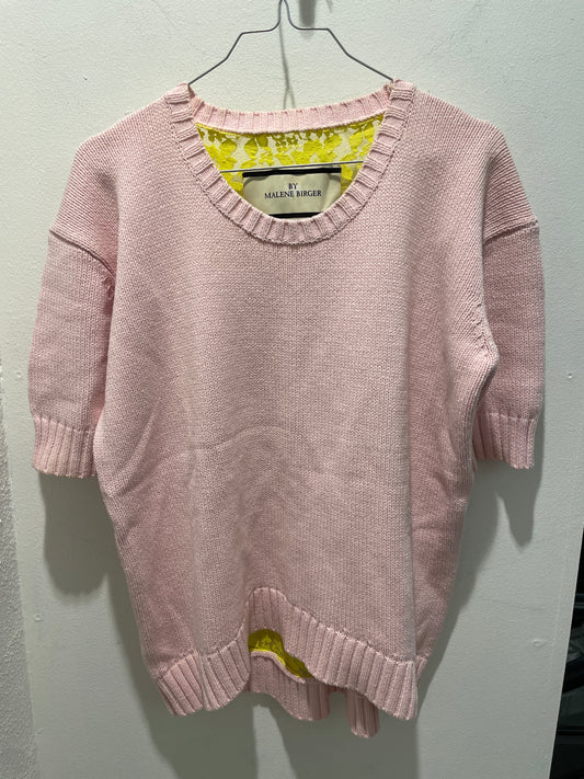 Malene Birger Short-Sleeve Knit with Lace Back – Pink/Yellow - Boxy M