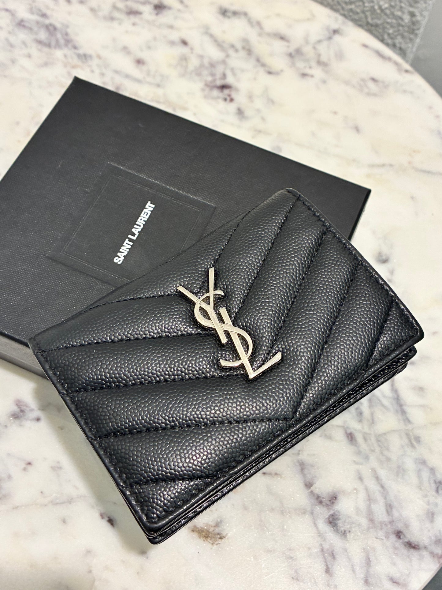 YSL Wallet - Black Calfskin & Silver Logo