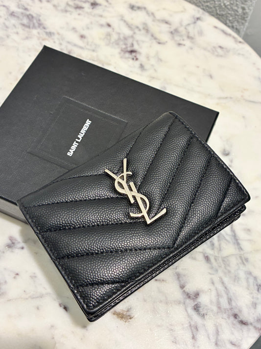 YSL Wallet - Black Calfskin & Silver Logo