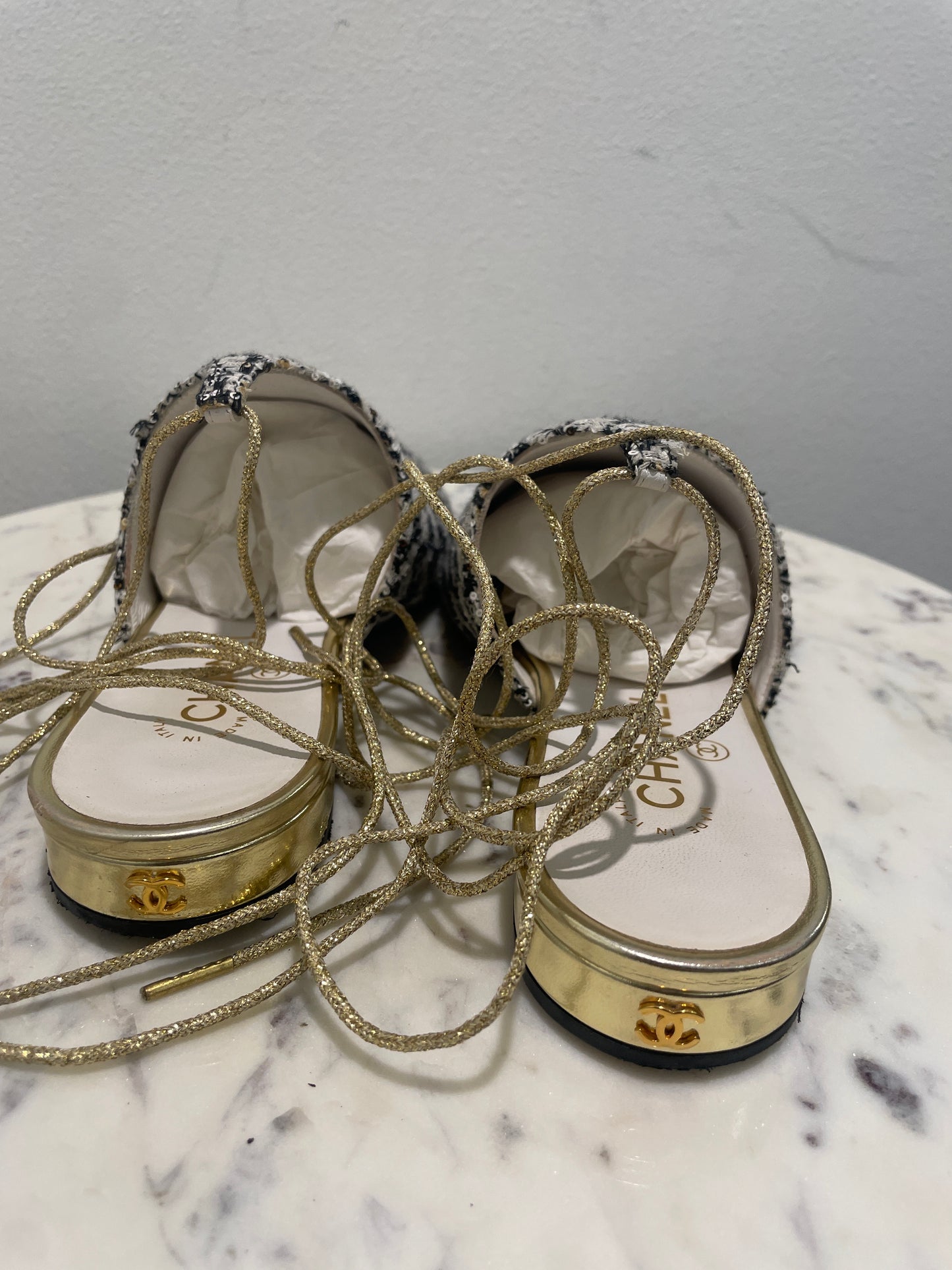 Chanel - Tweed Lace-Up Mules - 38C