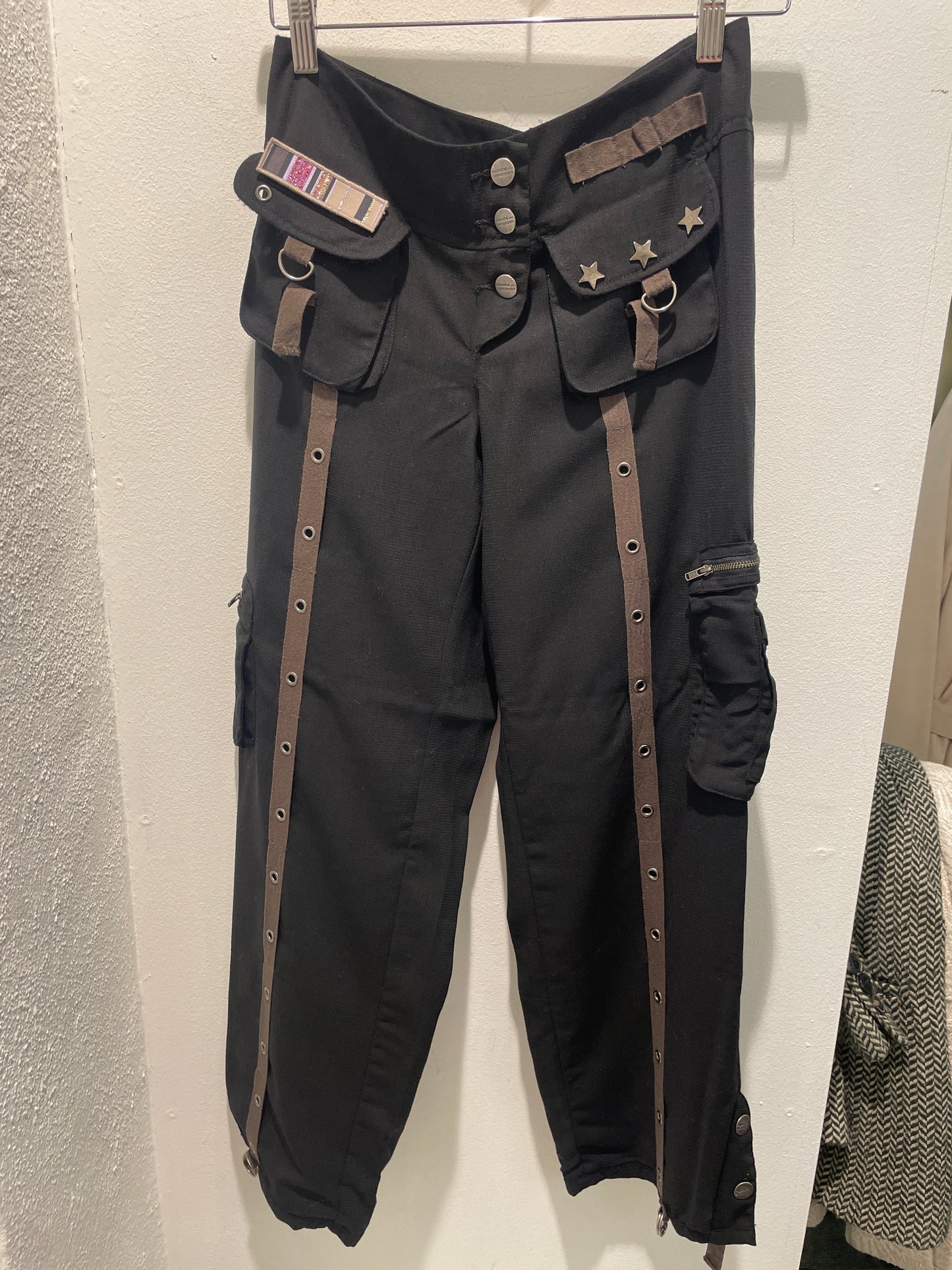 Munthe Y2K Black Cargo Pants with Studded Straps - EU38