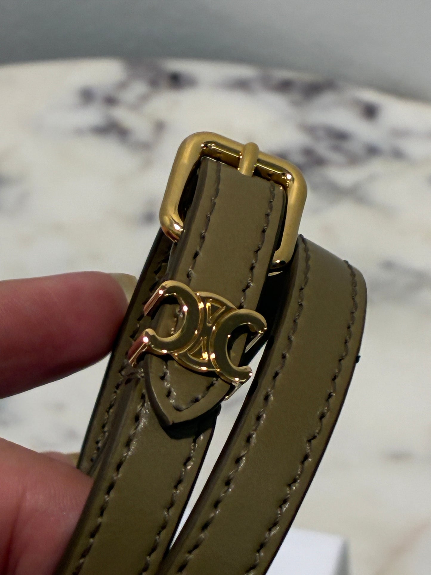 Celine Triomphe Bracelet - Olive Green & Gold Logo Hardware