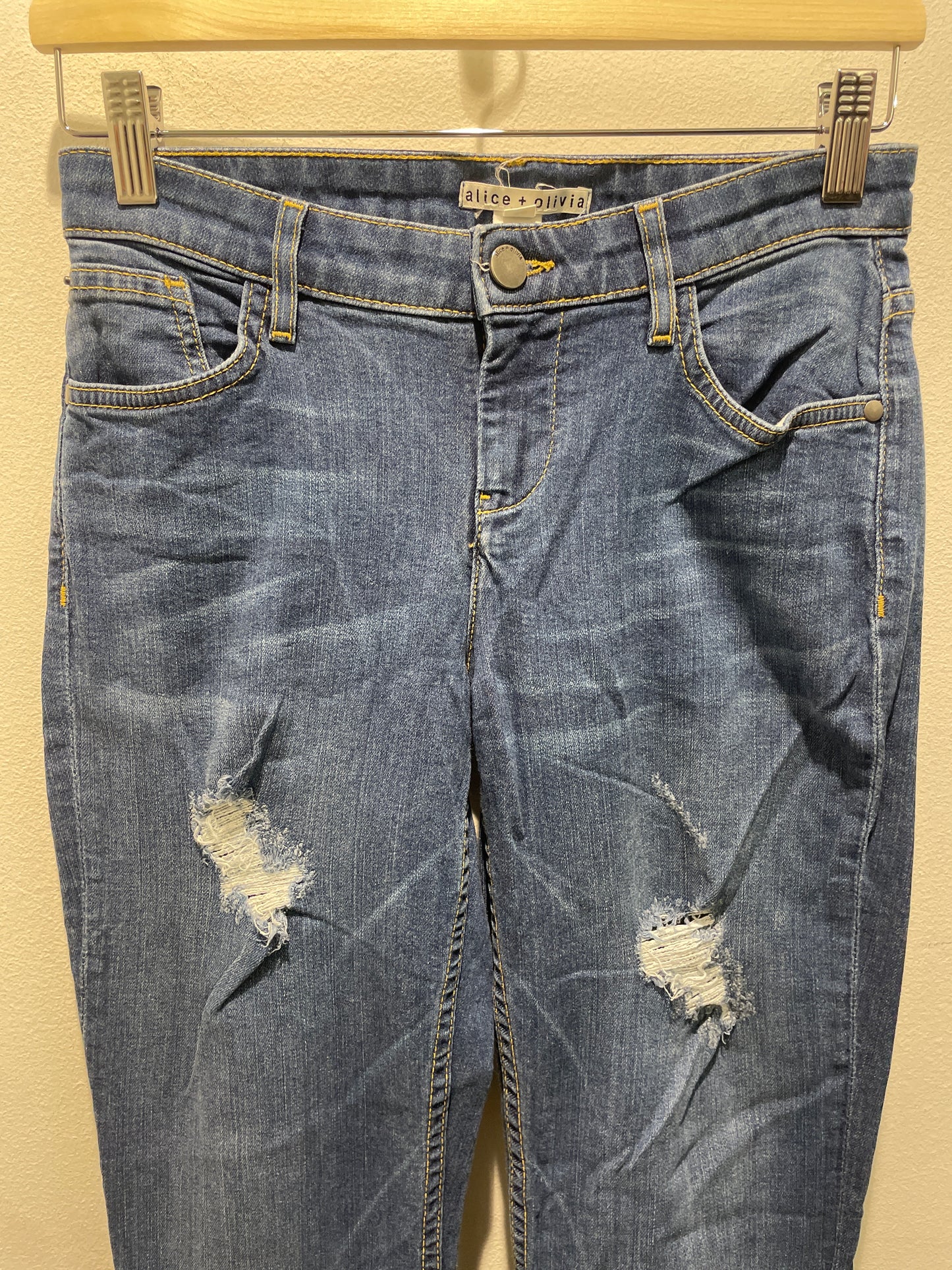 Alice + Olivia — Distressed Bootcut Jeans with Double-Stitch Hem (Size W26 / Fits EU 36)
