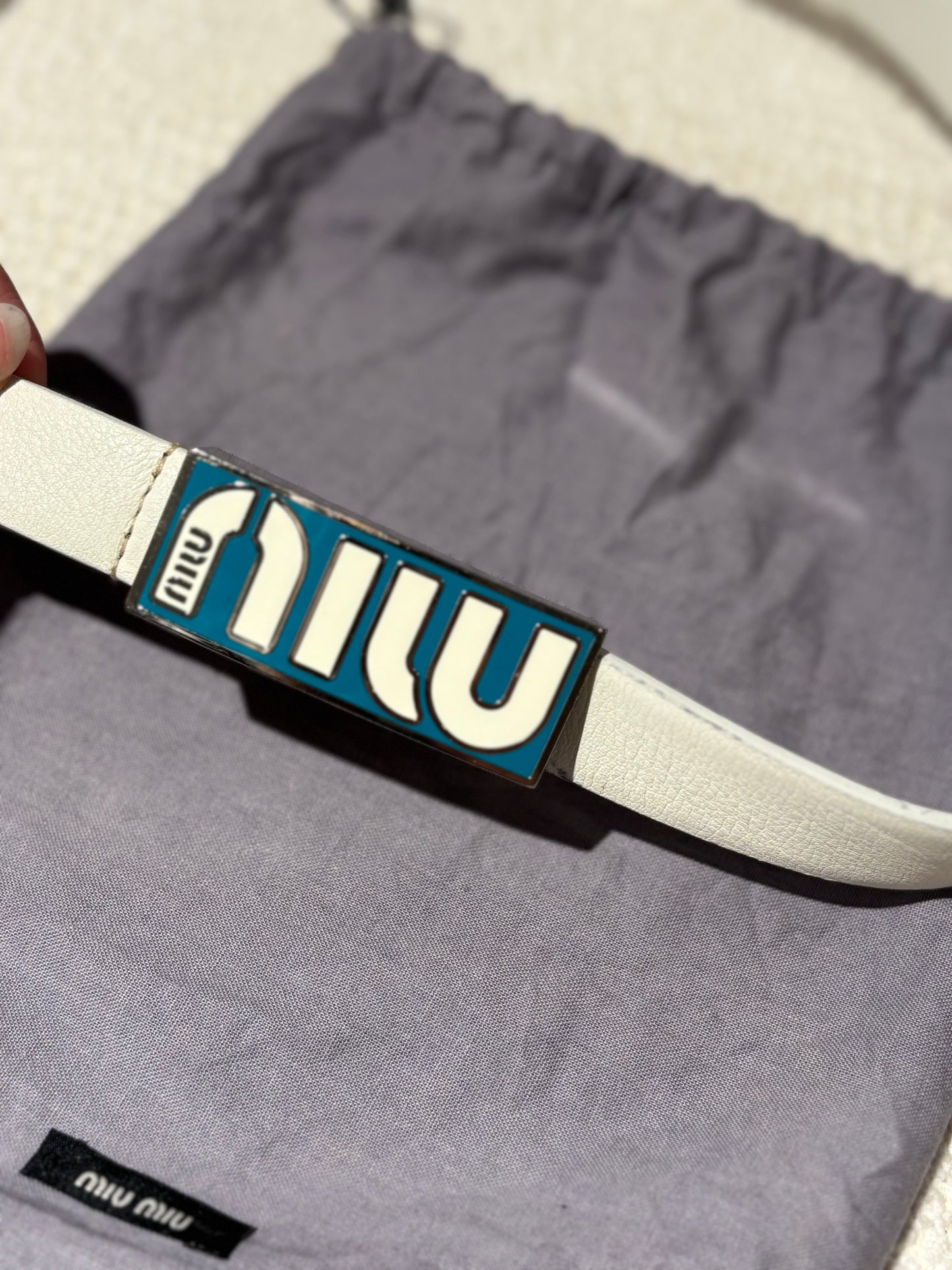 Miu Miu Belt - White Leather & Turquoise Buckle