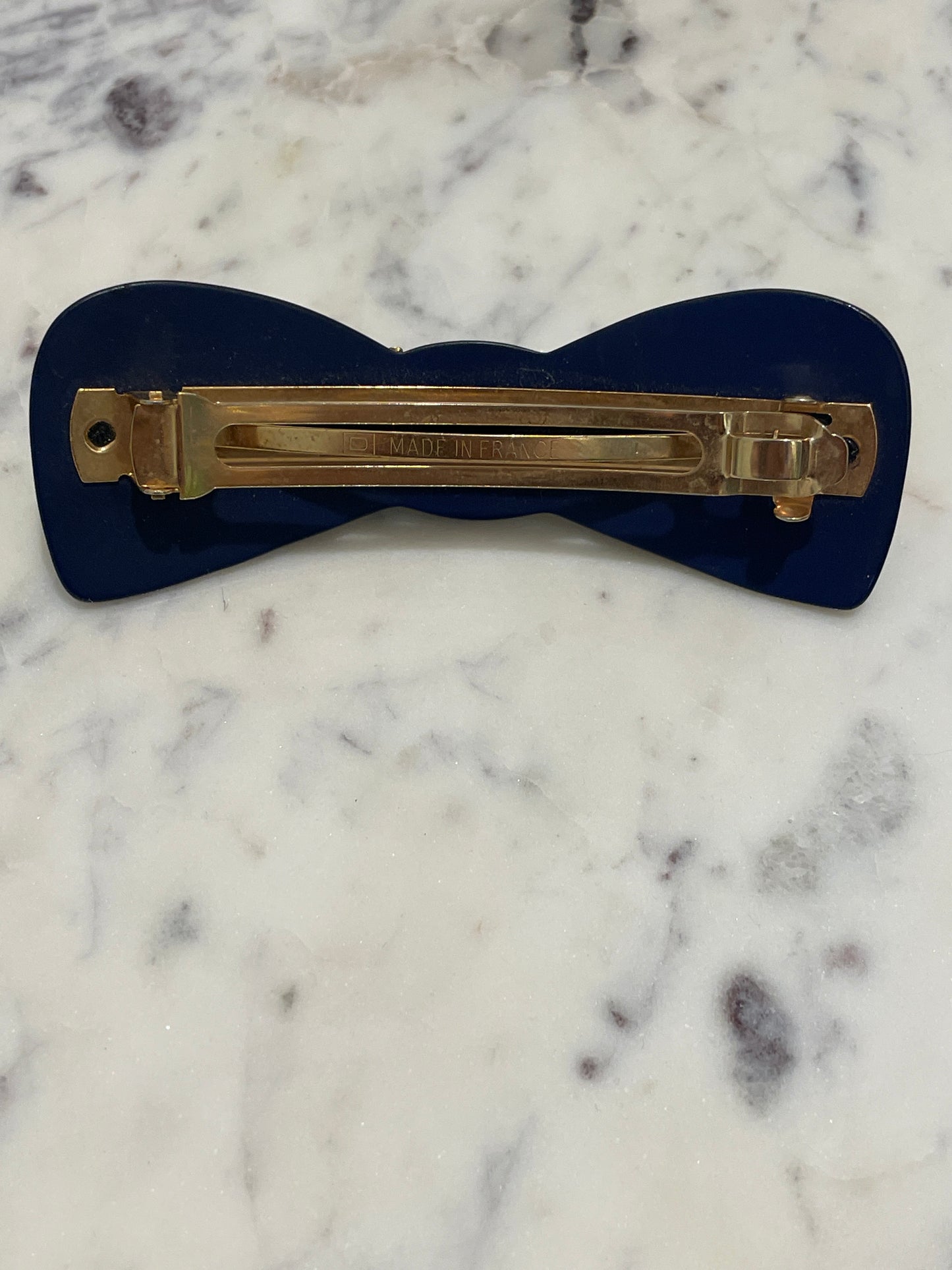Alexandre de Paris Bow Barrette – Navy & Gold - L