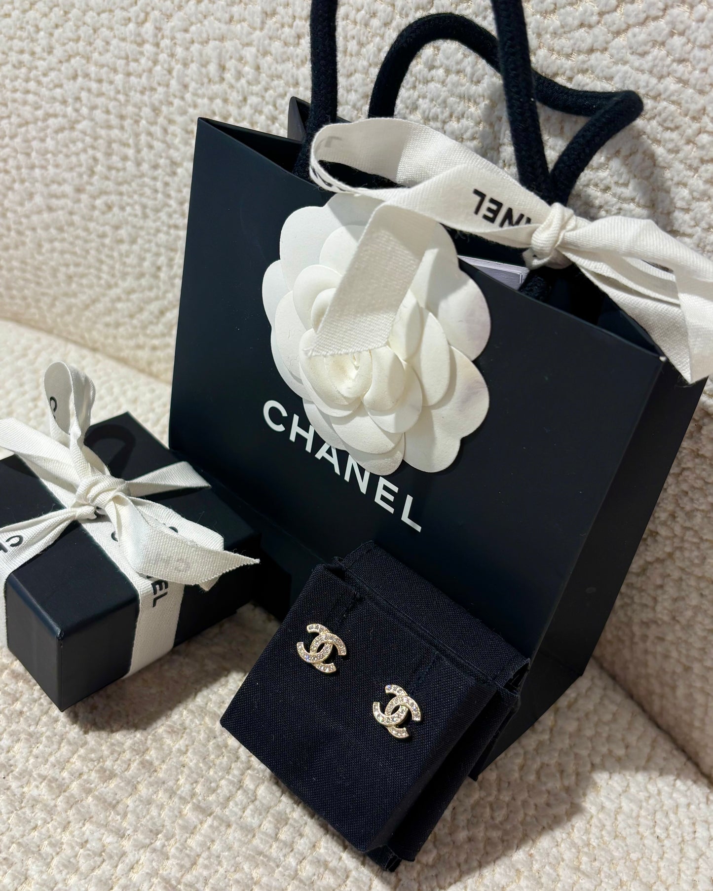 Chanel CC Earrings – Gold-Tone Metal with Stones