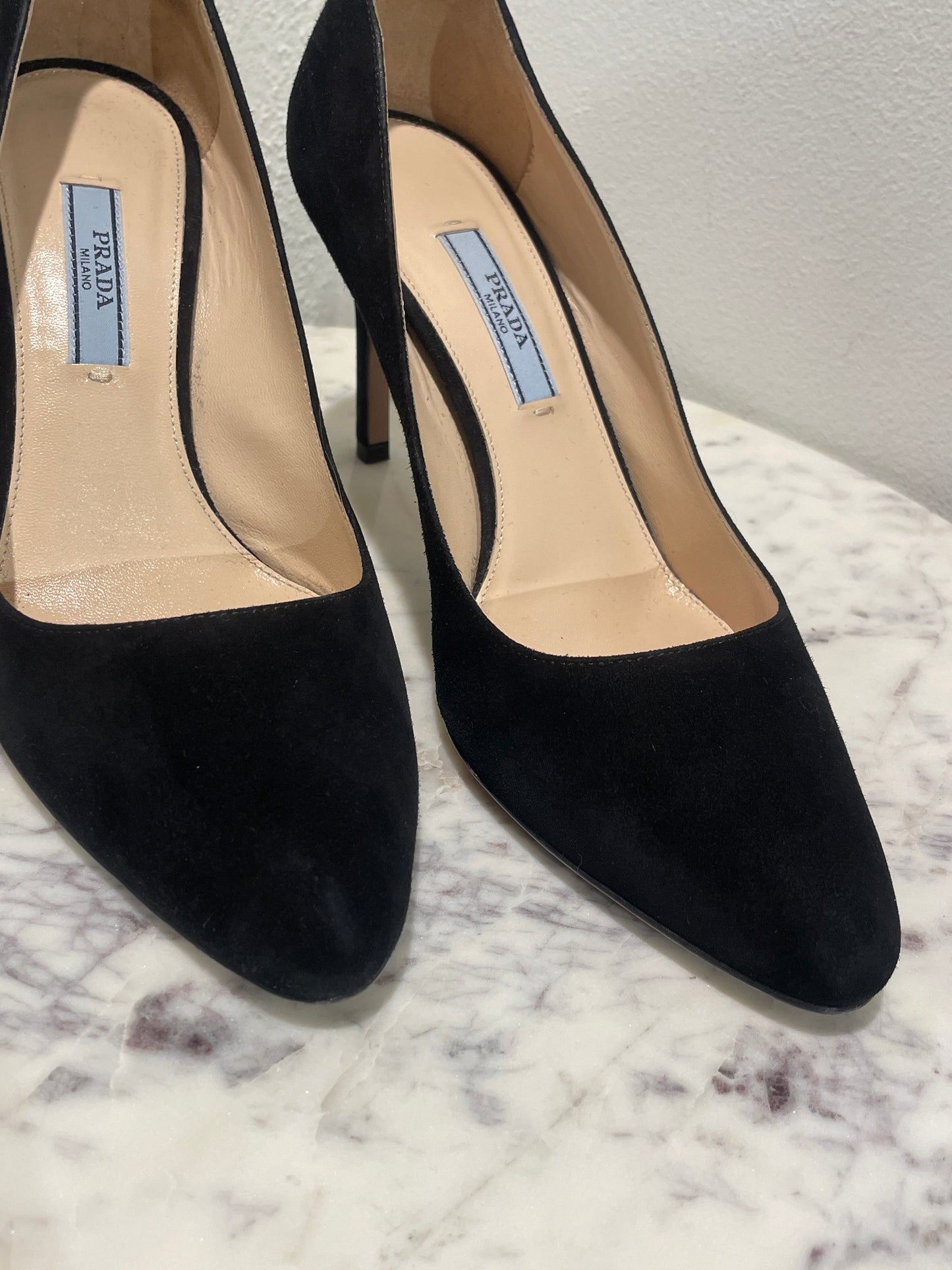 Classic Prada Black Suede Pointed-Toe Stiletto Pumps - 37