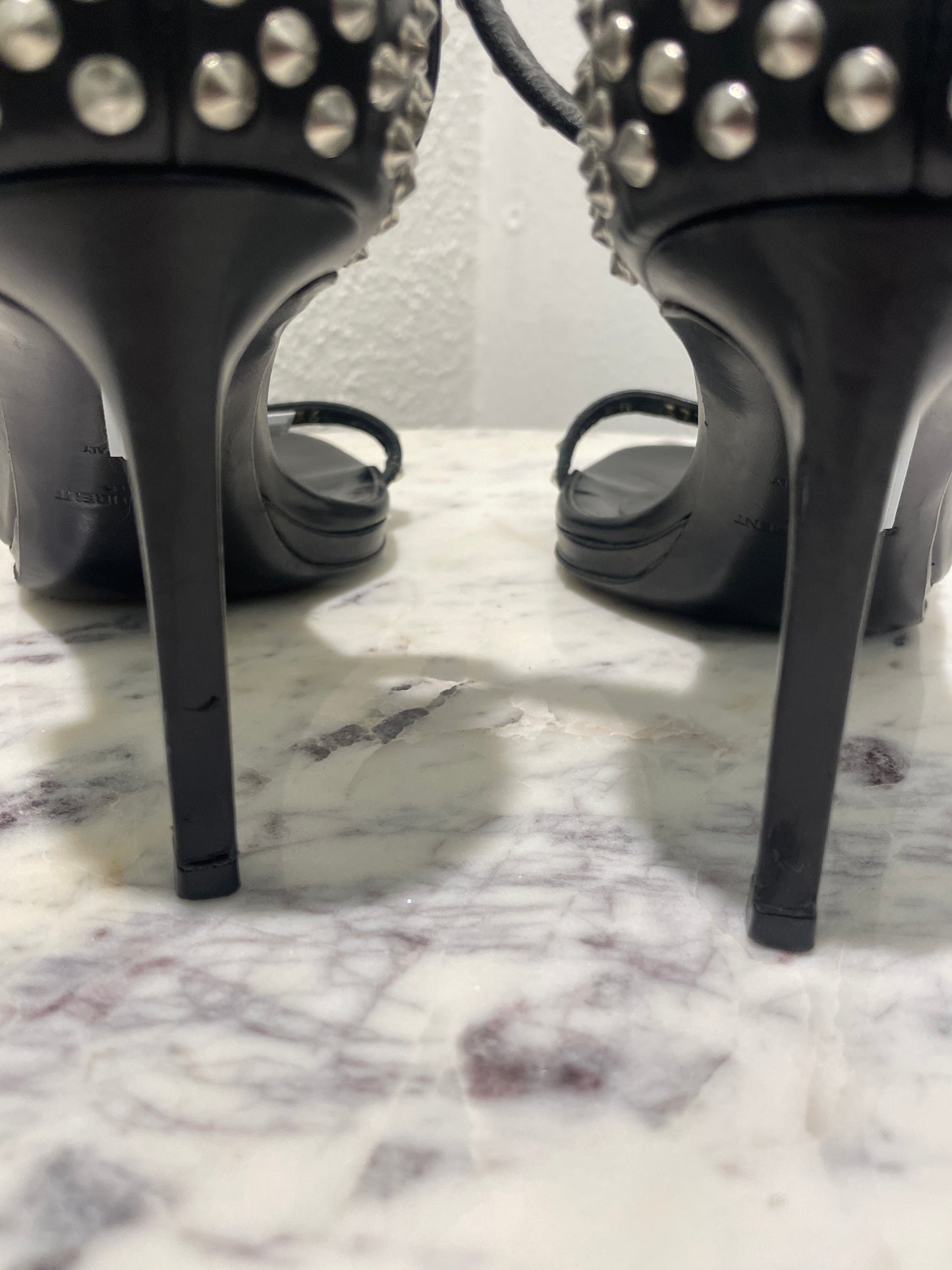 Saint Laurent YSL Janis Black Leather Studded Ankle Strap Sandals - 36