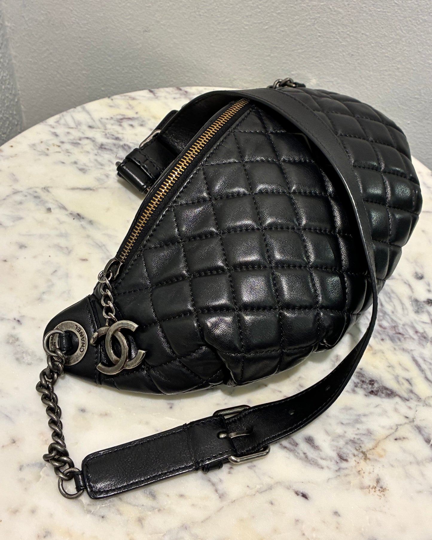 Chanel crossbody / bumbag - black lambskin with ruthenium hardware