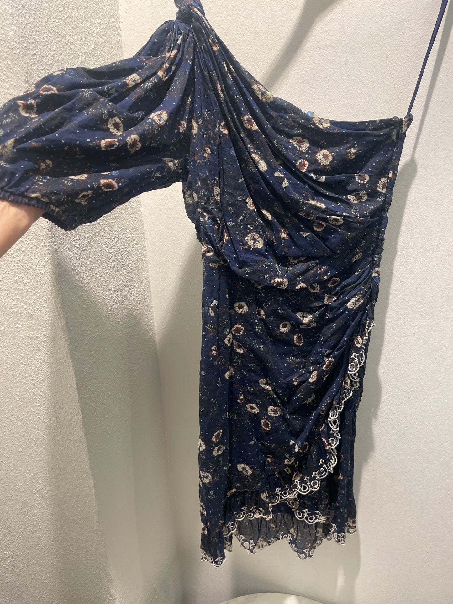 Marant Étoile Esther One-Shoulder Floral Mini Dress – Navy Blue - EU36