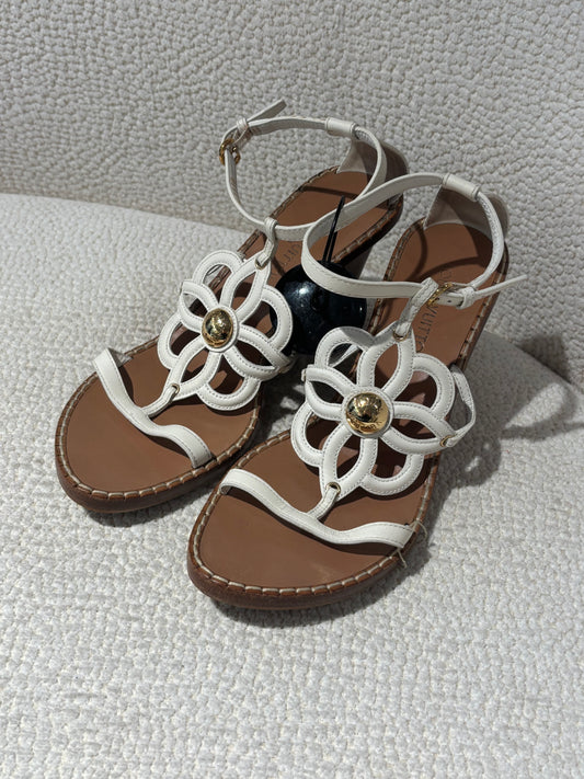 Louis Vuitton Wedge Sandals – White Leather with Flower Detail
