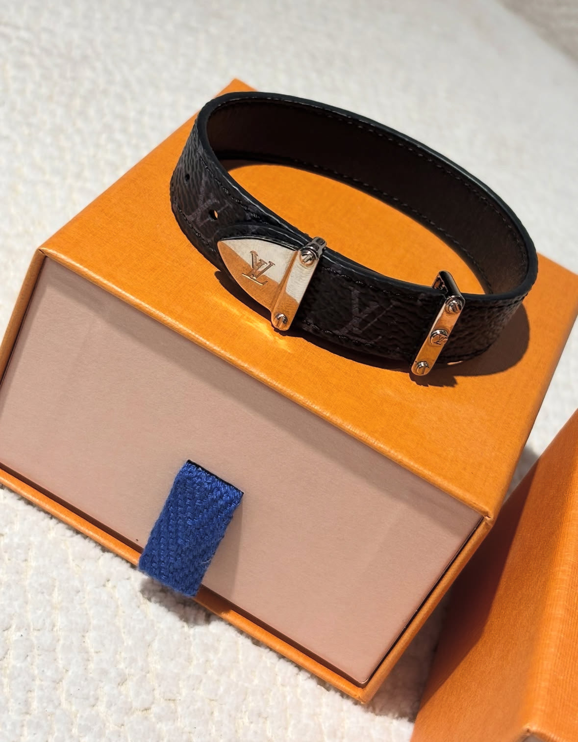 Louis Vuitton Bracelet – Grey Leather with Silver Hardware