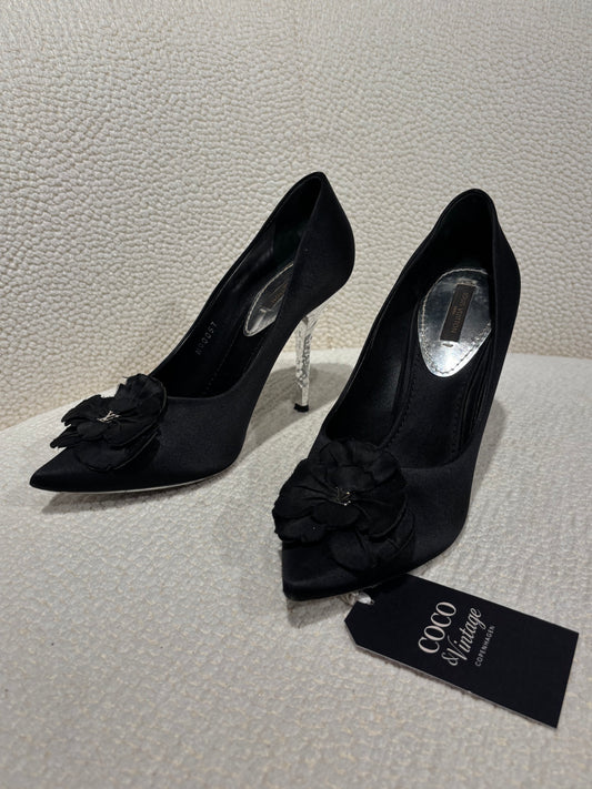 Louis Vuitton Heels – Metallic Heel & Satin with LV Logo - EU 38