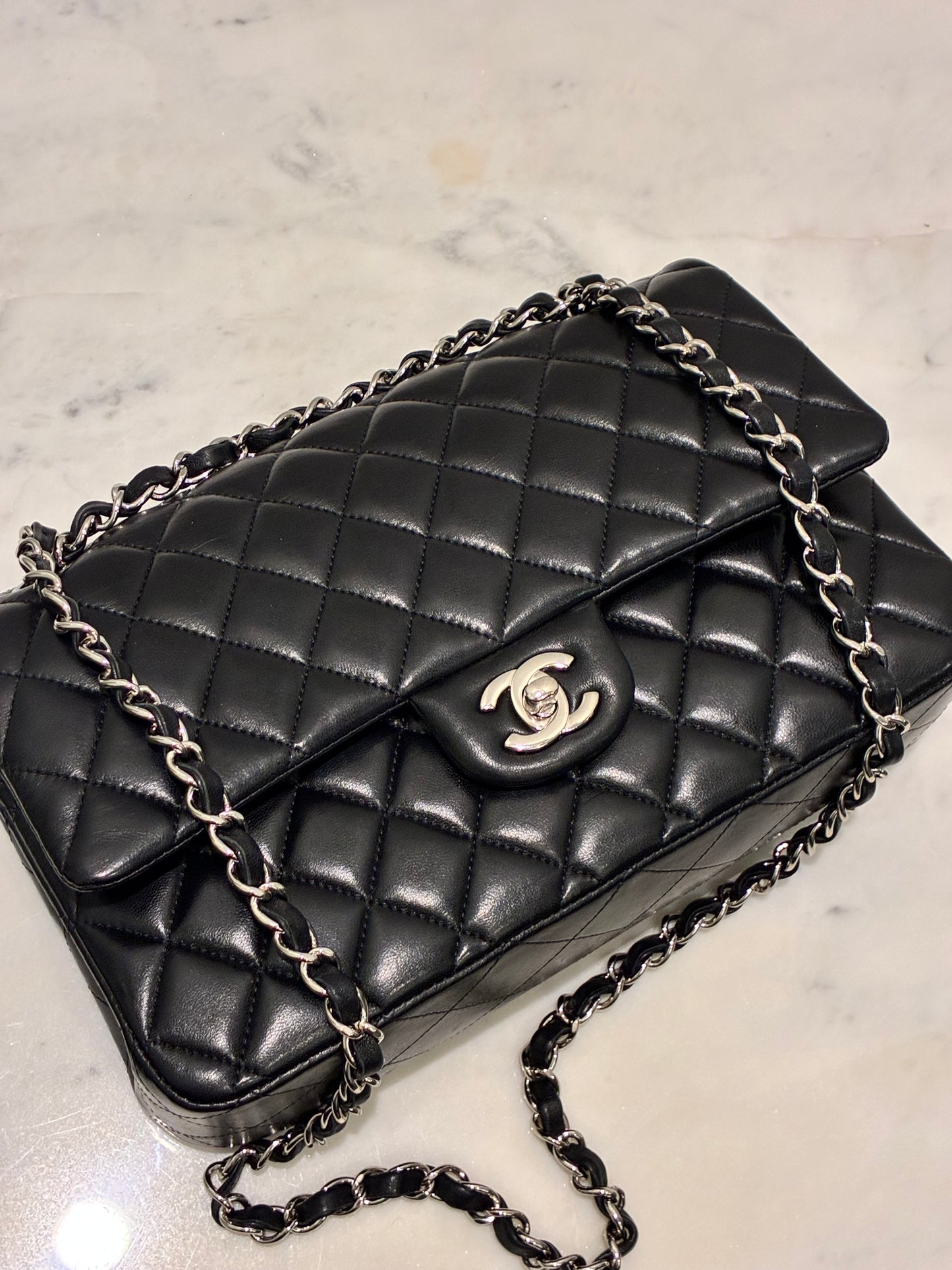 Chanel Classic Flap Medium - Black Lambskin & Silver Hardware - 2020 - FULL SET!