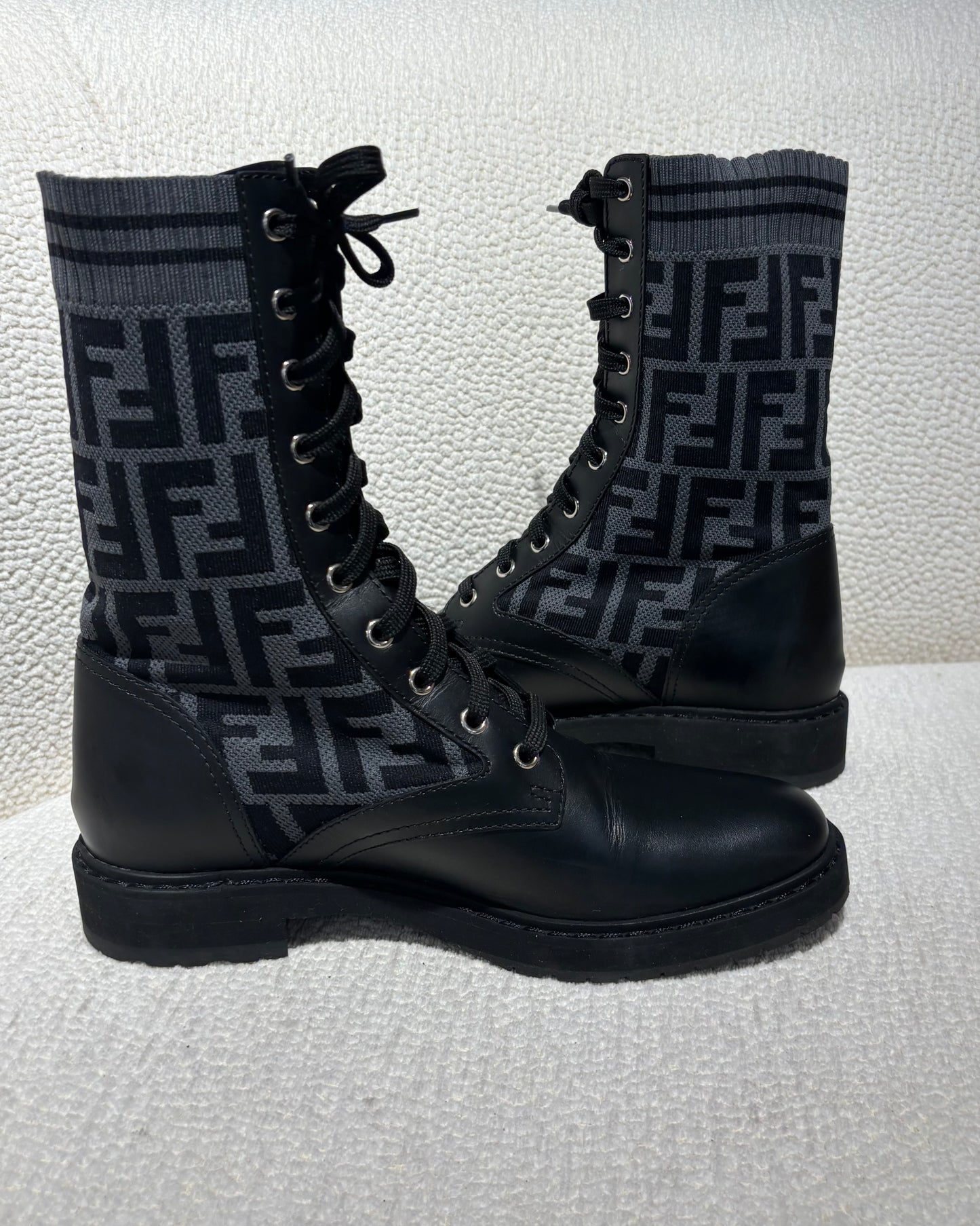 Fendi Boots - Leather & Stretch - Black & Grey
