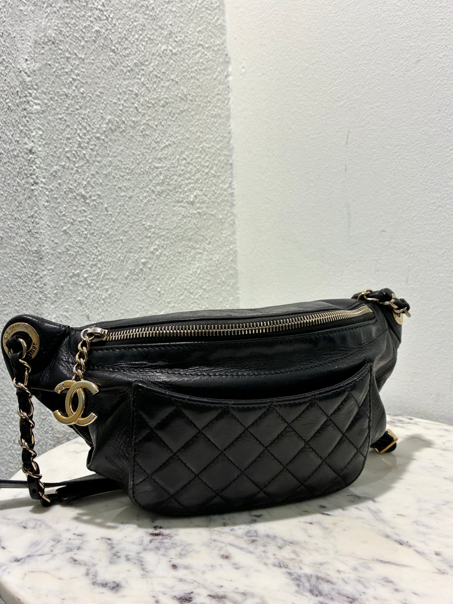 Chanel Crossbody / Bumbag - Black Lambskin with Gold Hardware