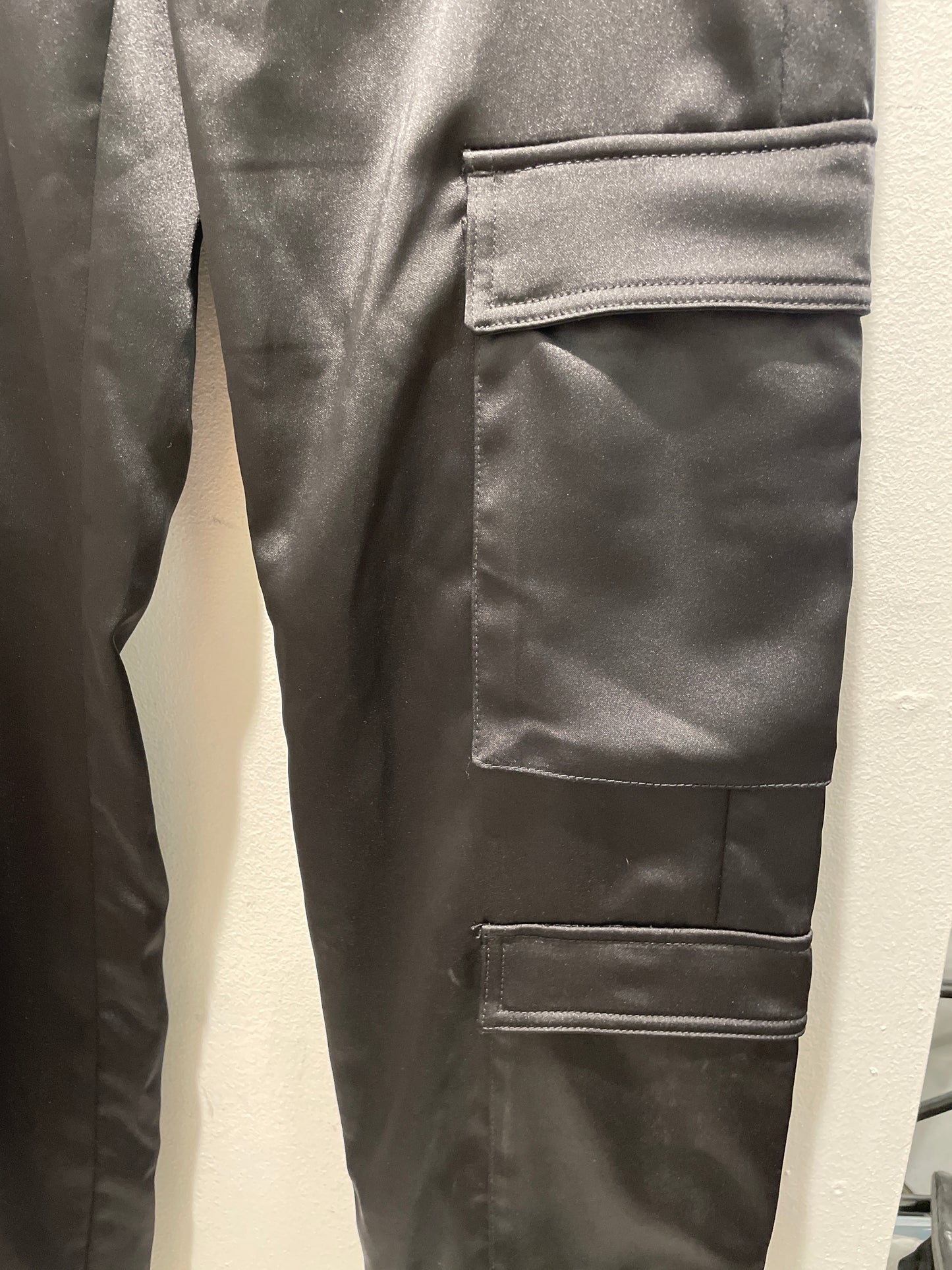 Dondup Satin Cargo Trousers with Adjustable Drawstring Hem – Black – Size W27