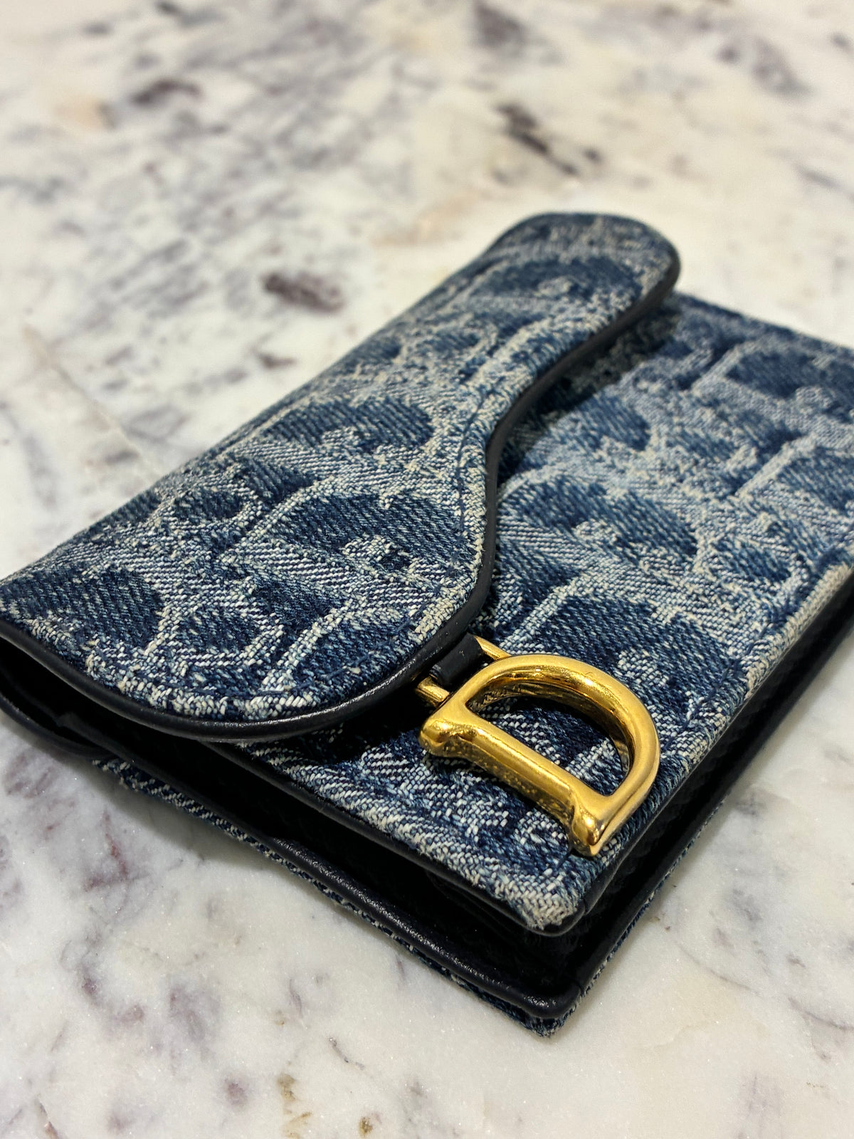 Dior Saddle Card Holder – Blue Denim