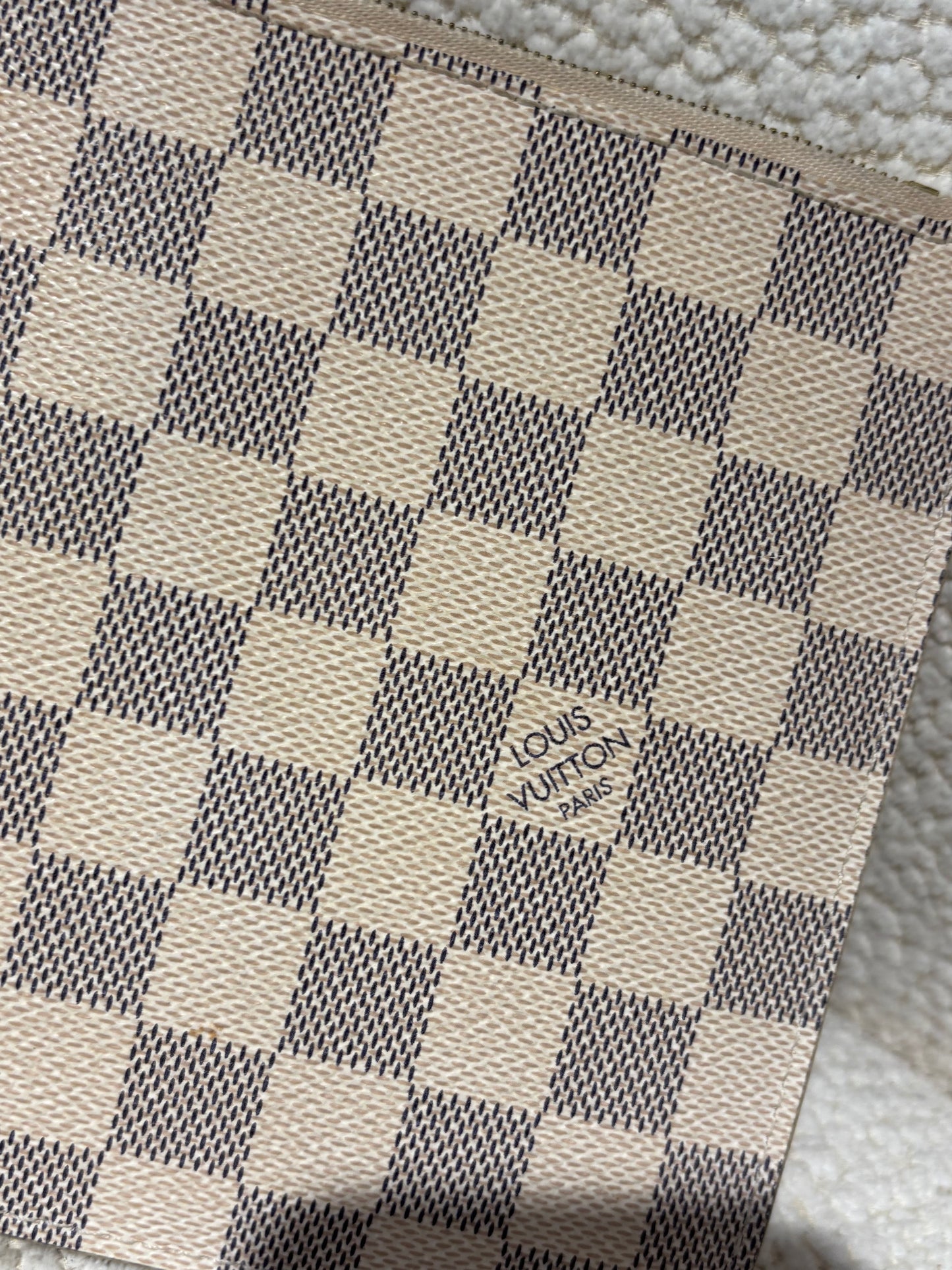 Louis Vuitton Clutch - Damier Logo Print - Ecru Canvas & Brown Leather