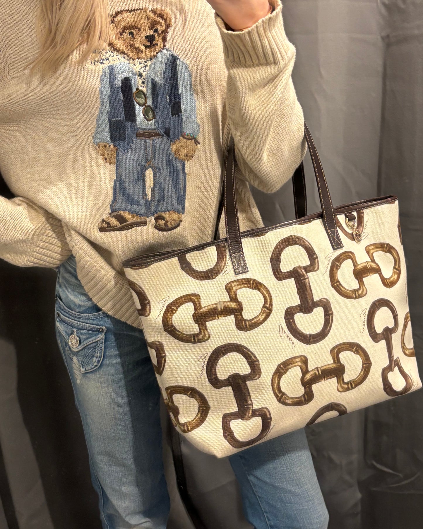 Gucci Tote - Canvas & Leather with Horsebit Details & Logo