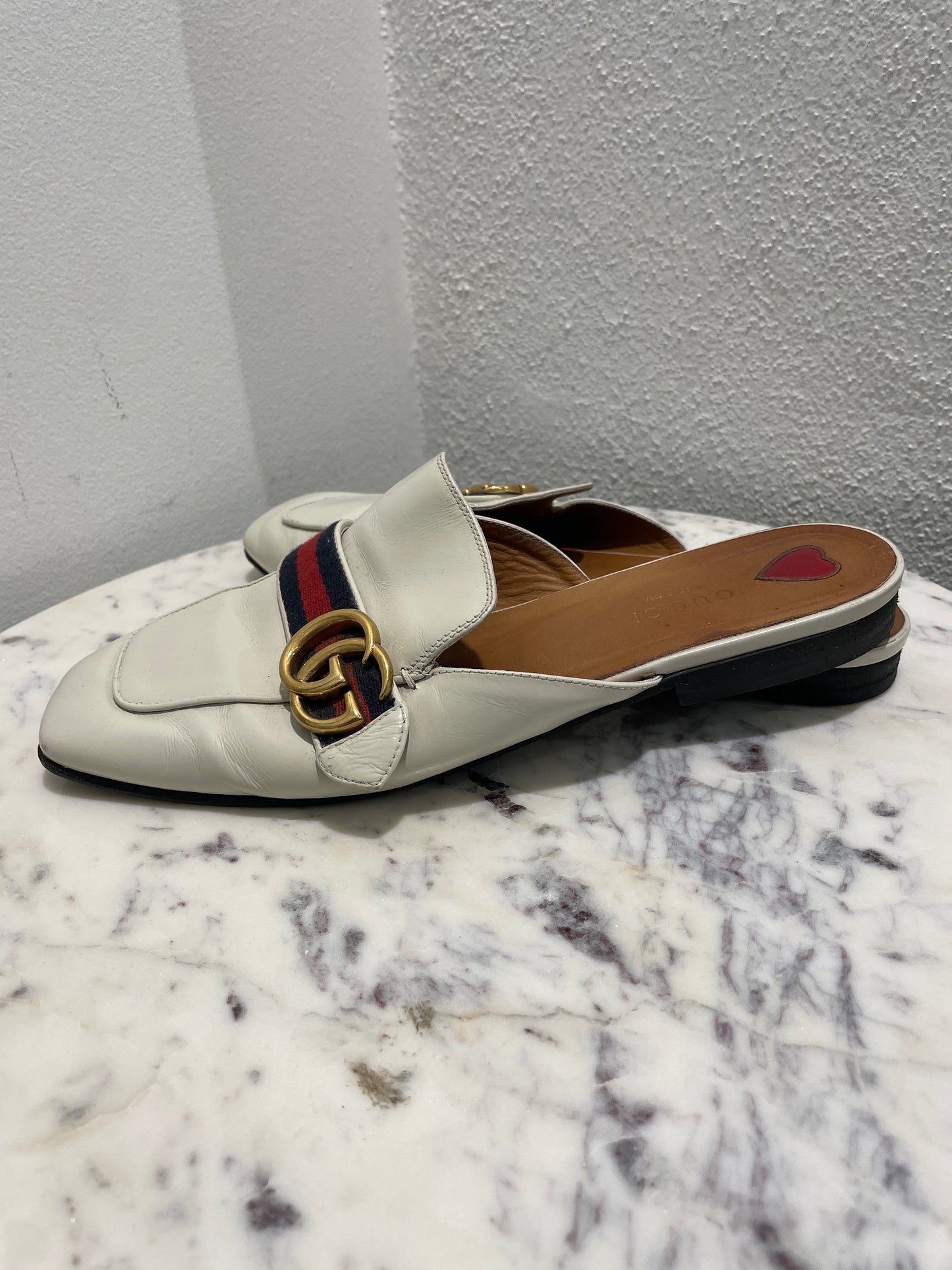 Gucci Princetown Web Mules – Size 39 - White