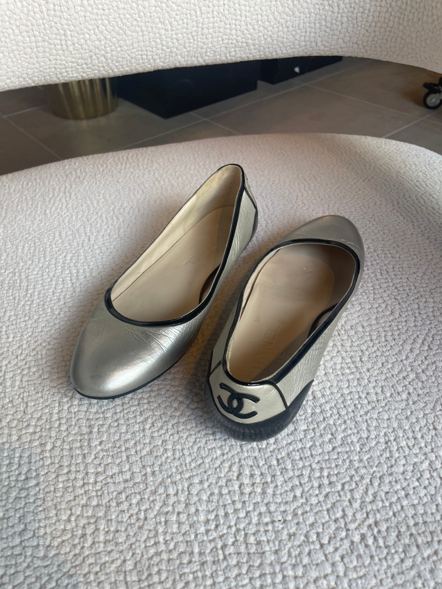 Chanel ballerina - Sølv læder - 38