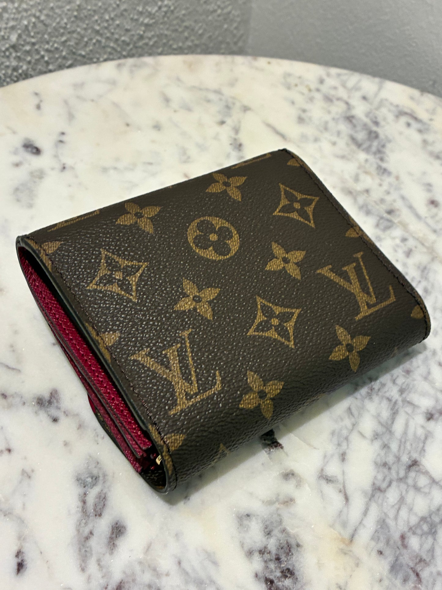 Louis Vuitton Wallet – Monogram Canvas & Rasberry/Burgundy inside