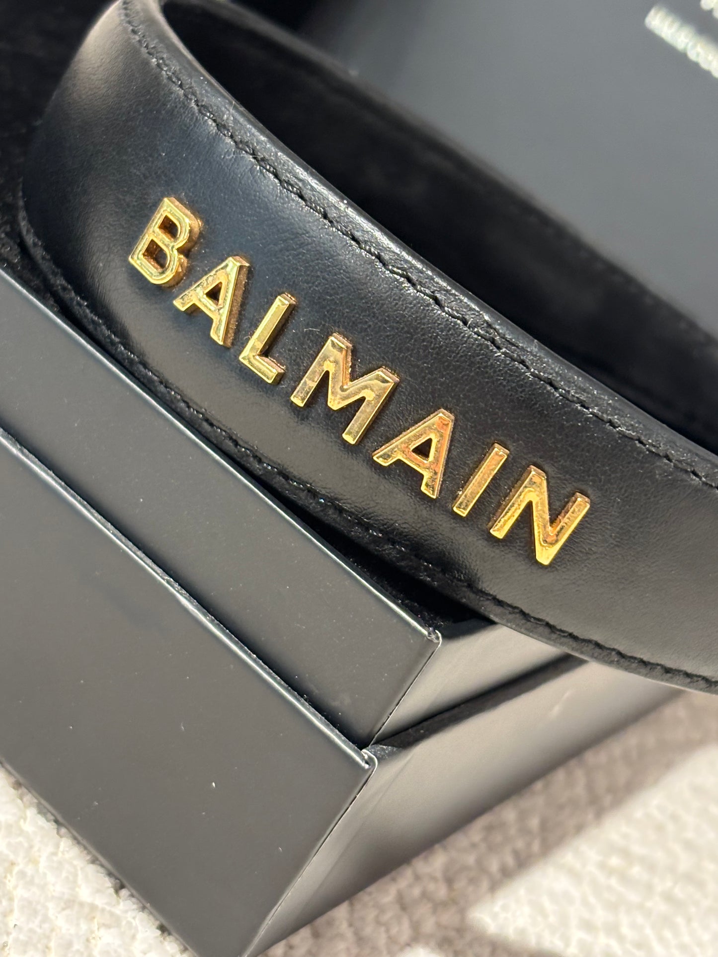 Balmain Headband - Black Leather & 18 Carat Gold Logo