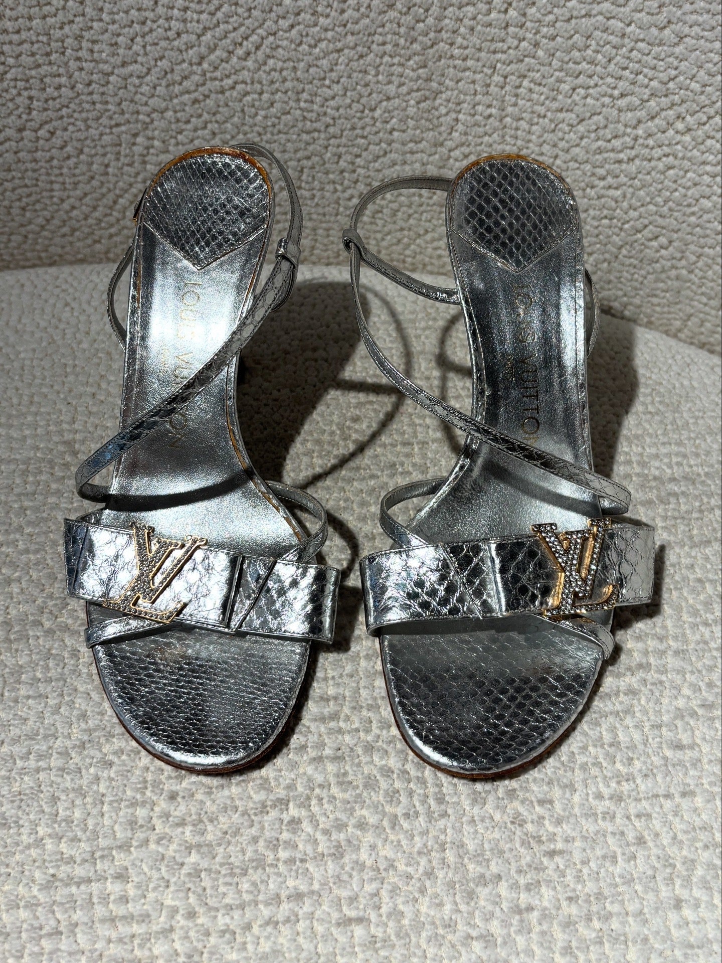 Louis Vuitton Heels – Metallic Python Leather with Embellished Logos - EU 37.5