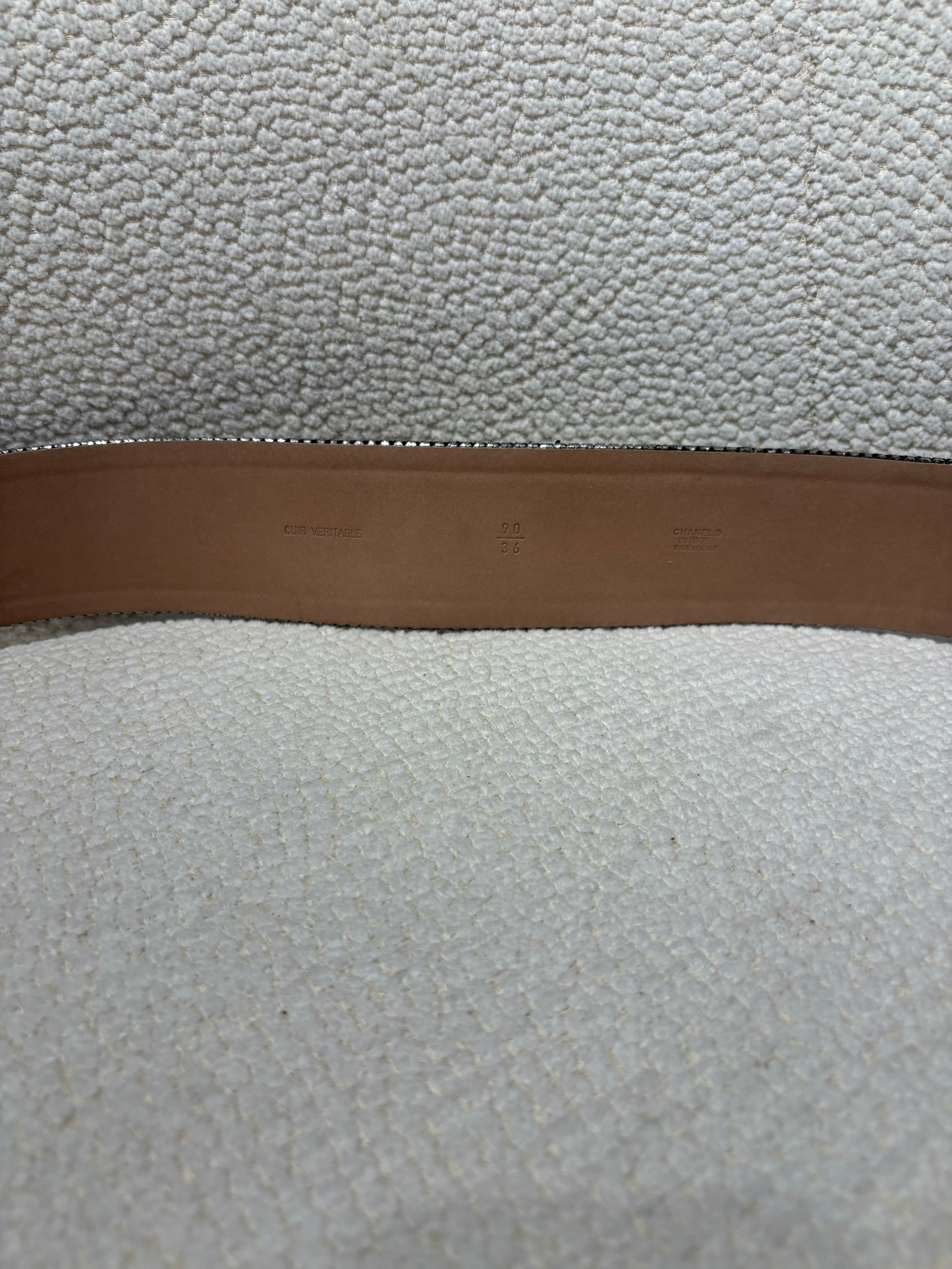 Chanel Belt – Silver Leather with Perforated Detail