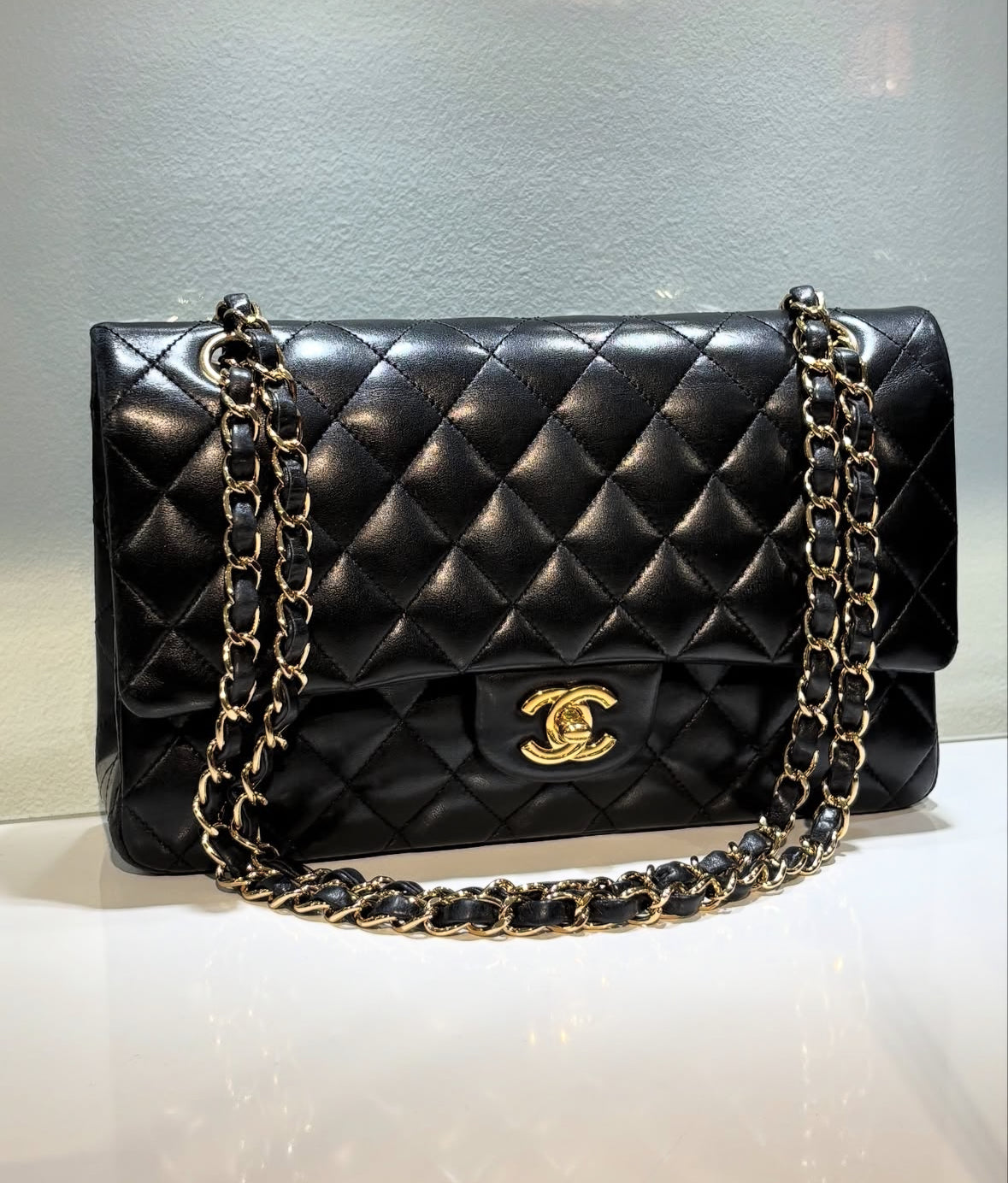 Chanel Classic 11.12 Flap Bag - Medium - Black Lambskin & Gold Plated Hardware