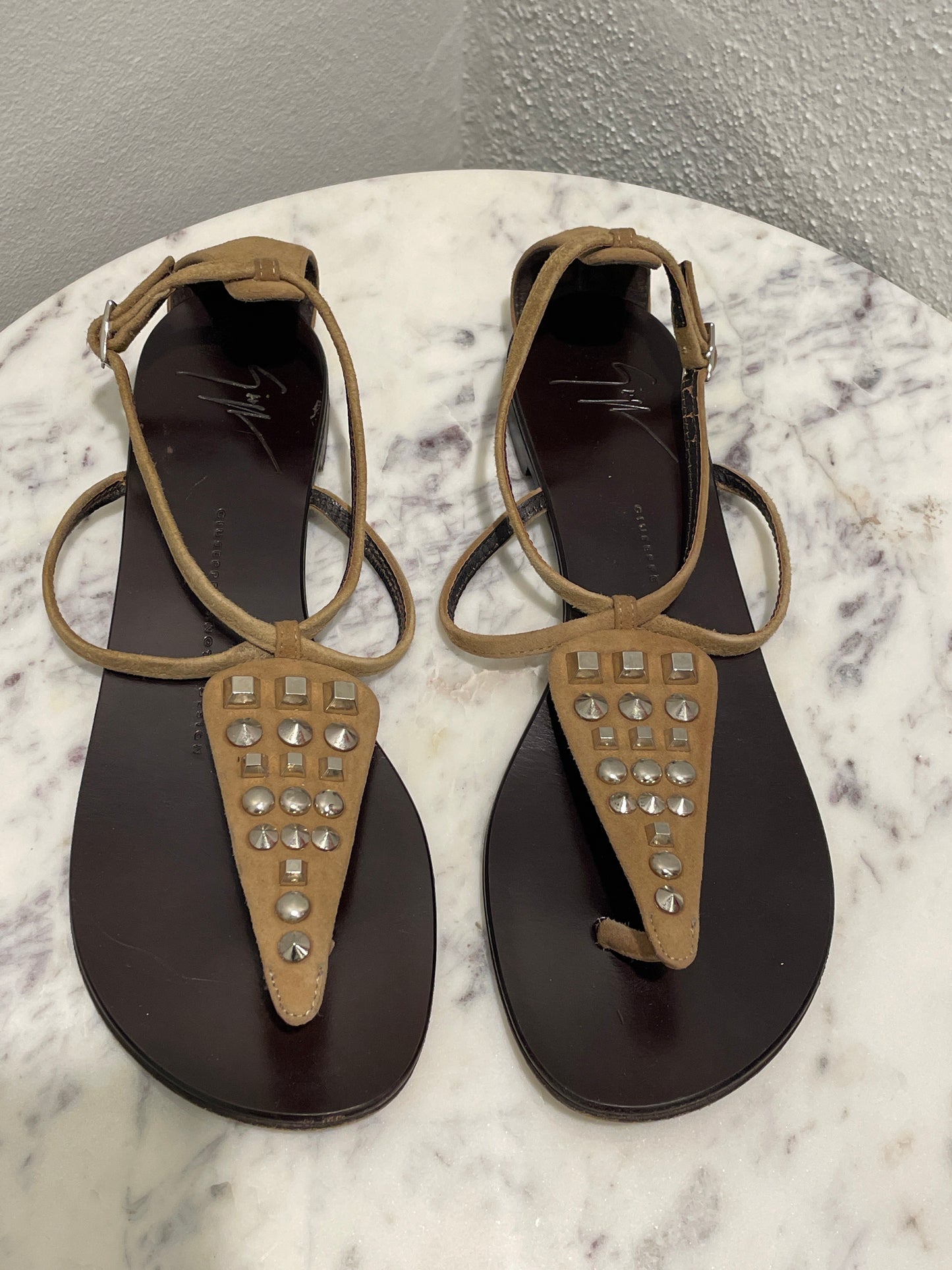 Giuseppe Zanotti - Taupe Suede Studded Sandals - 37,5