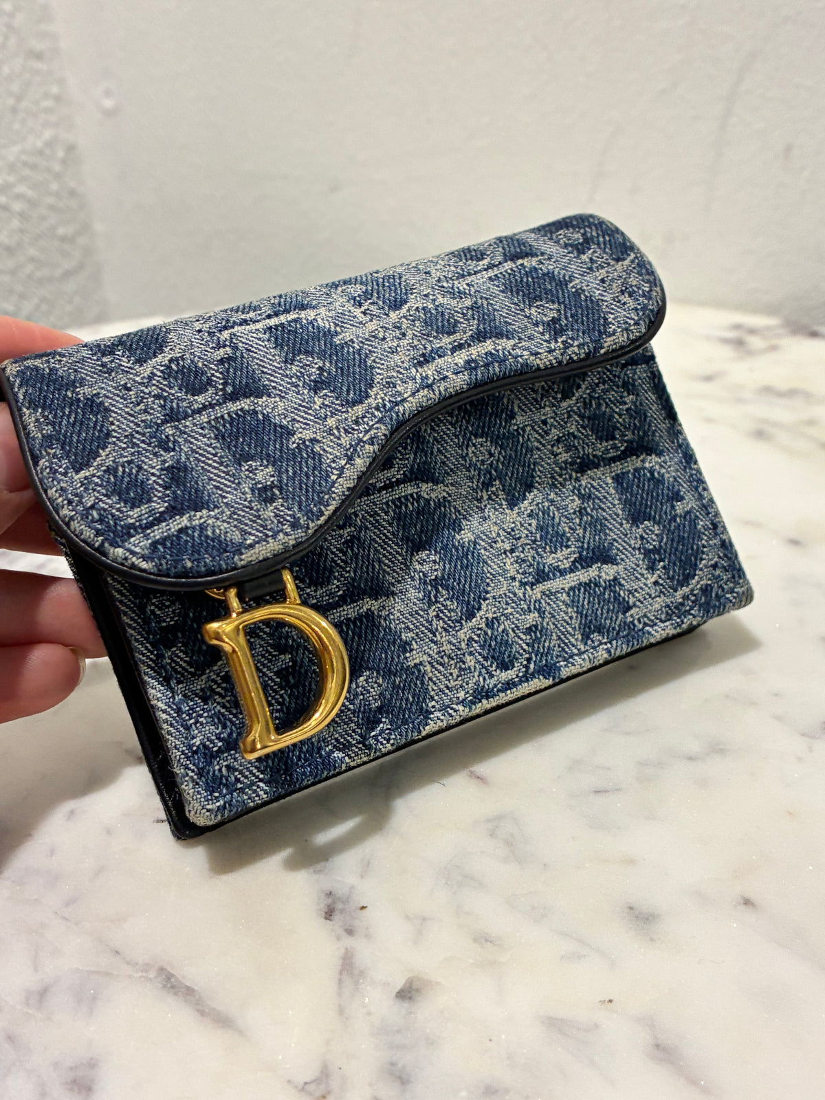 Dior Saddle Card Holder – Blue Denim