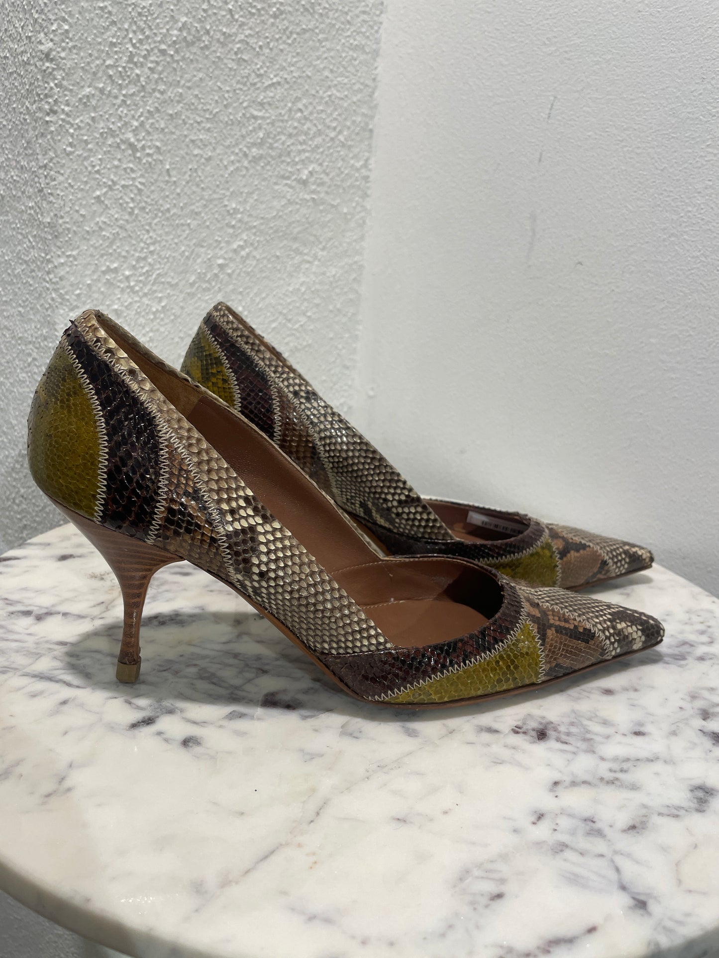 Vintage Prada Patchwork Genuine Python Leather Pointed-Toe Pumps  - 39