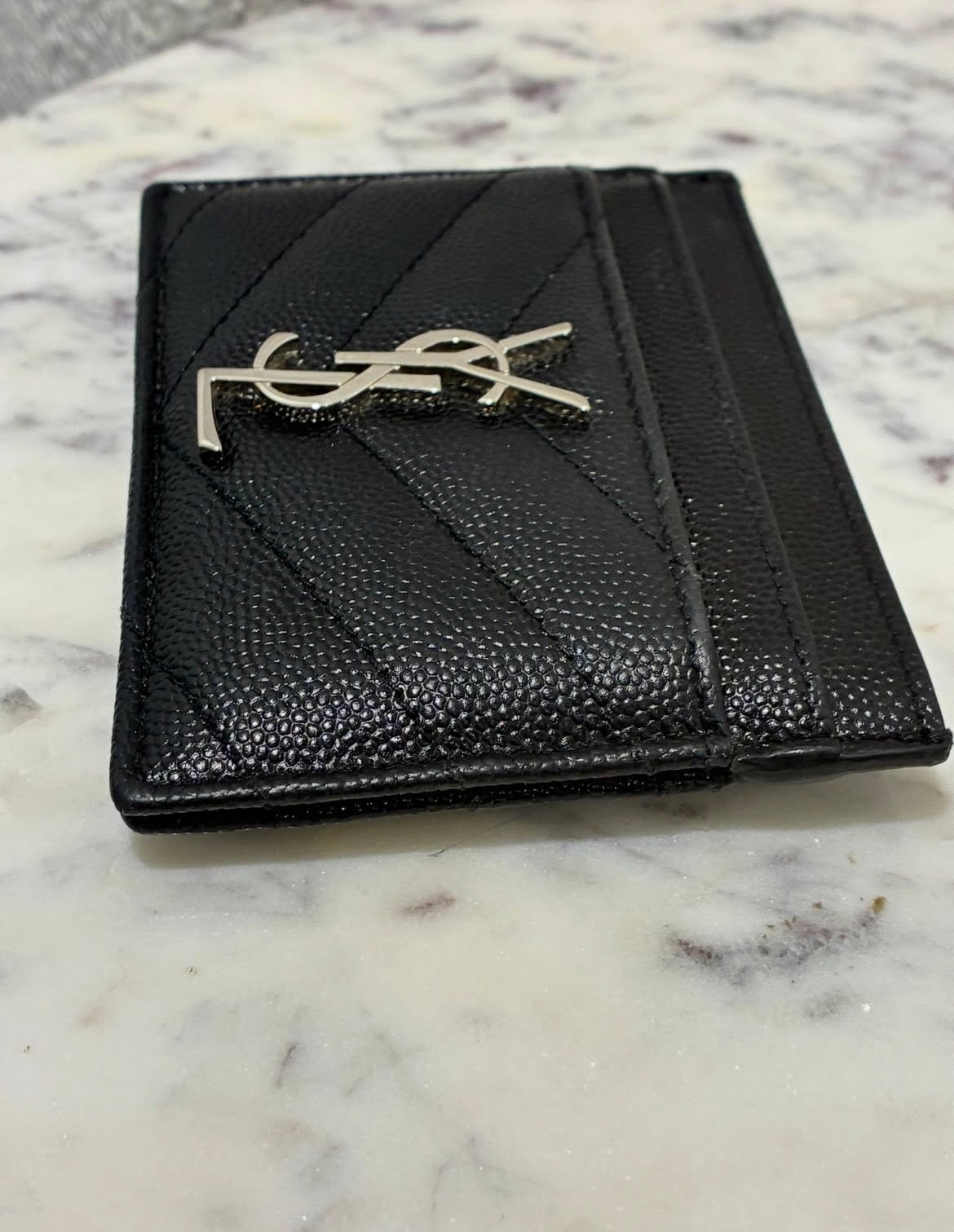 YSL Cardholder - Black Calfskin & Silver Logo
