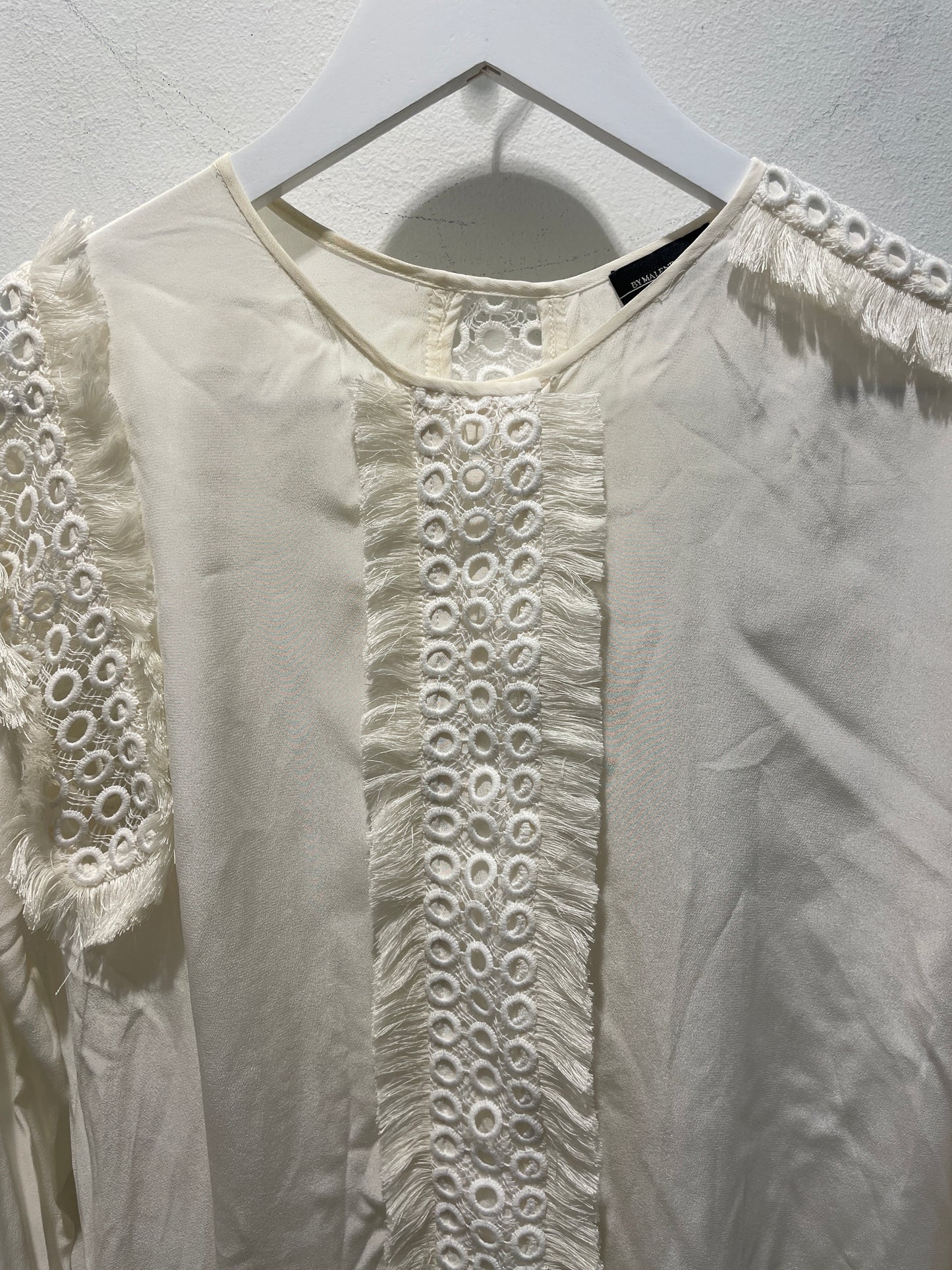 Malene Birger — Ecru Silk Blouse with Lace and Fringe Details - EU38 - M