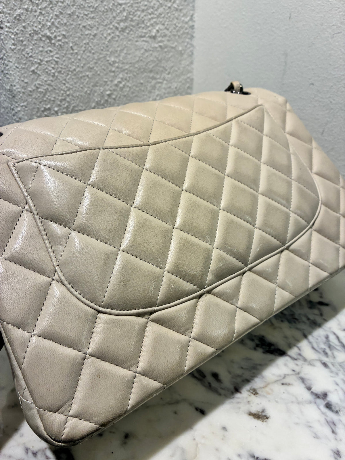 Chanel Classic Double Flap – Jumbo - Beige Lambskin & Dark Silver Hardware